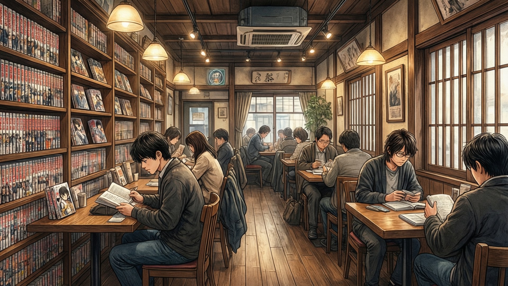 漫画咖啡馆室内 壁纸