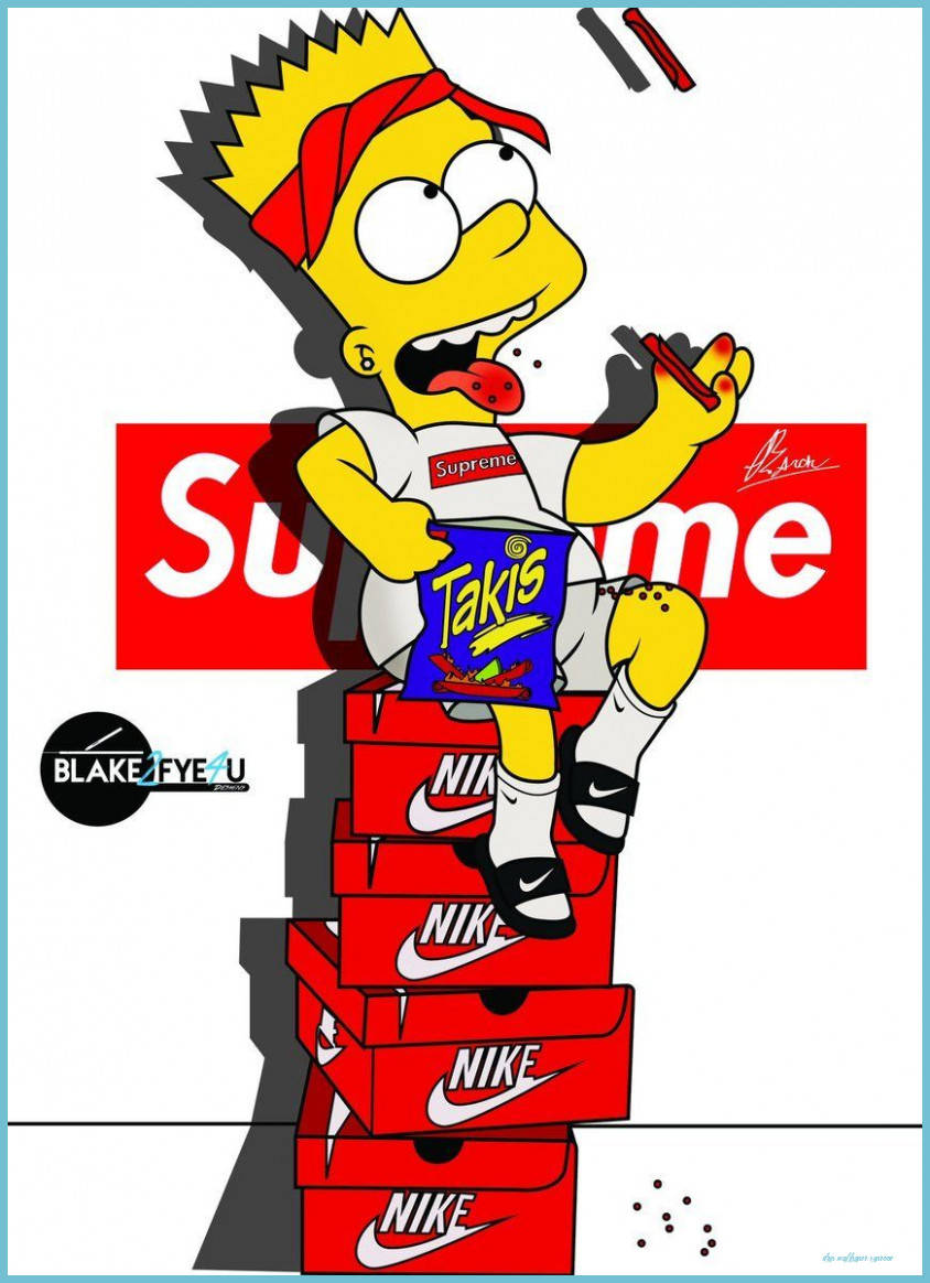 潮流滴画艺术：时尚巴特·辛普森穿Supreme 壁纸