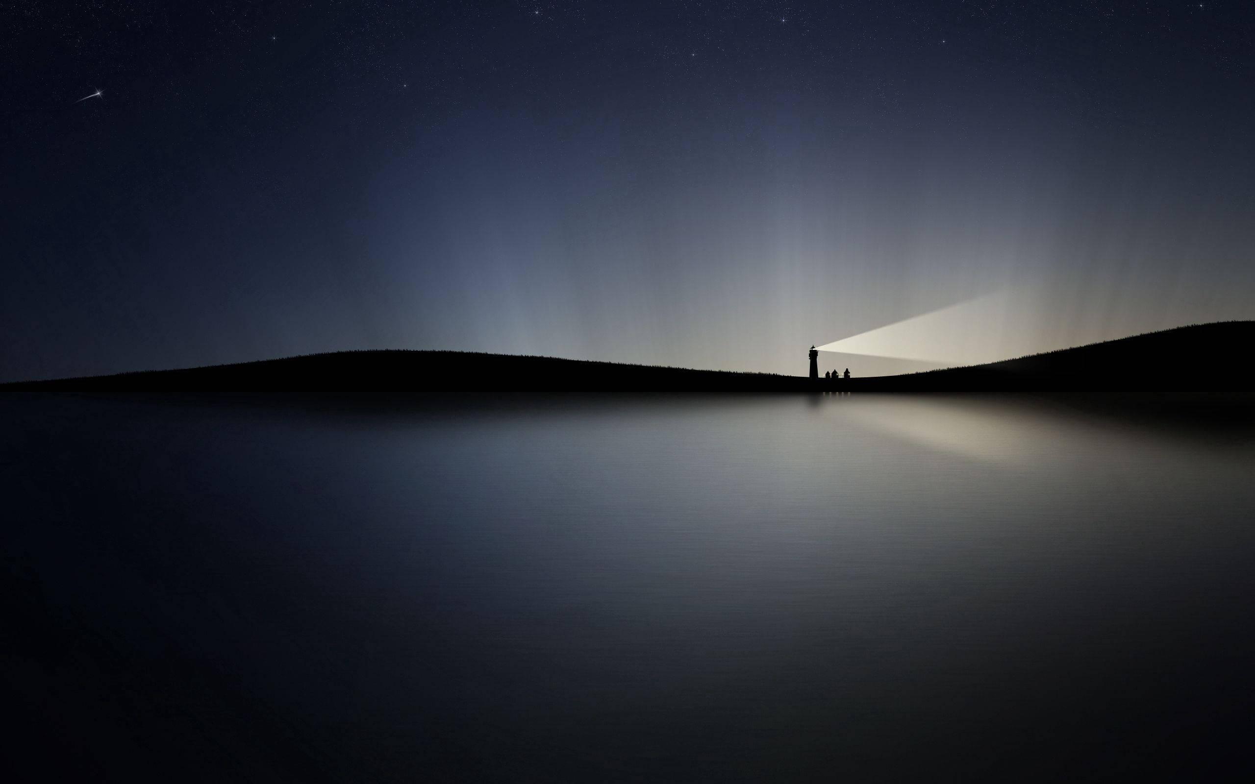 灯塔在夜空中明亮闪耀的风景 壁纸