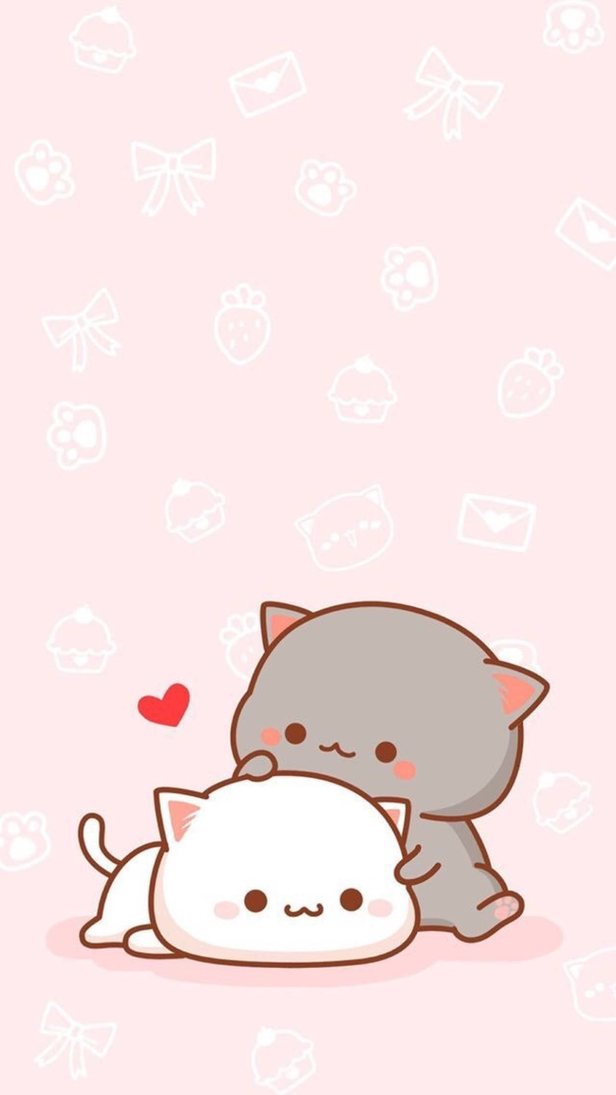 灰色与白色卡通猫咪情侣 壁纸