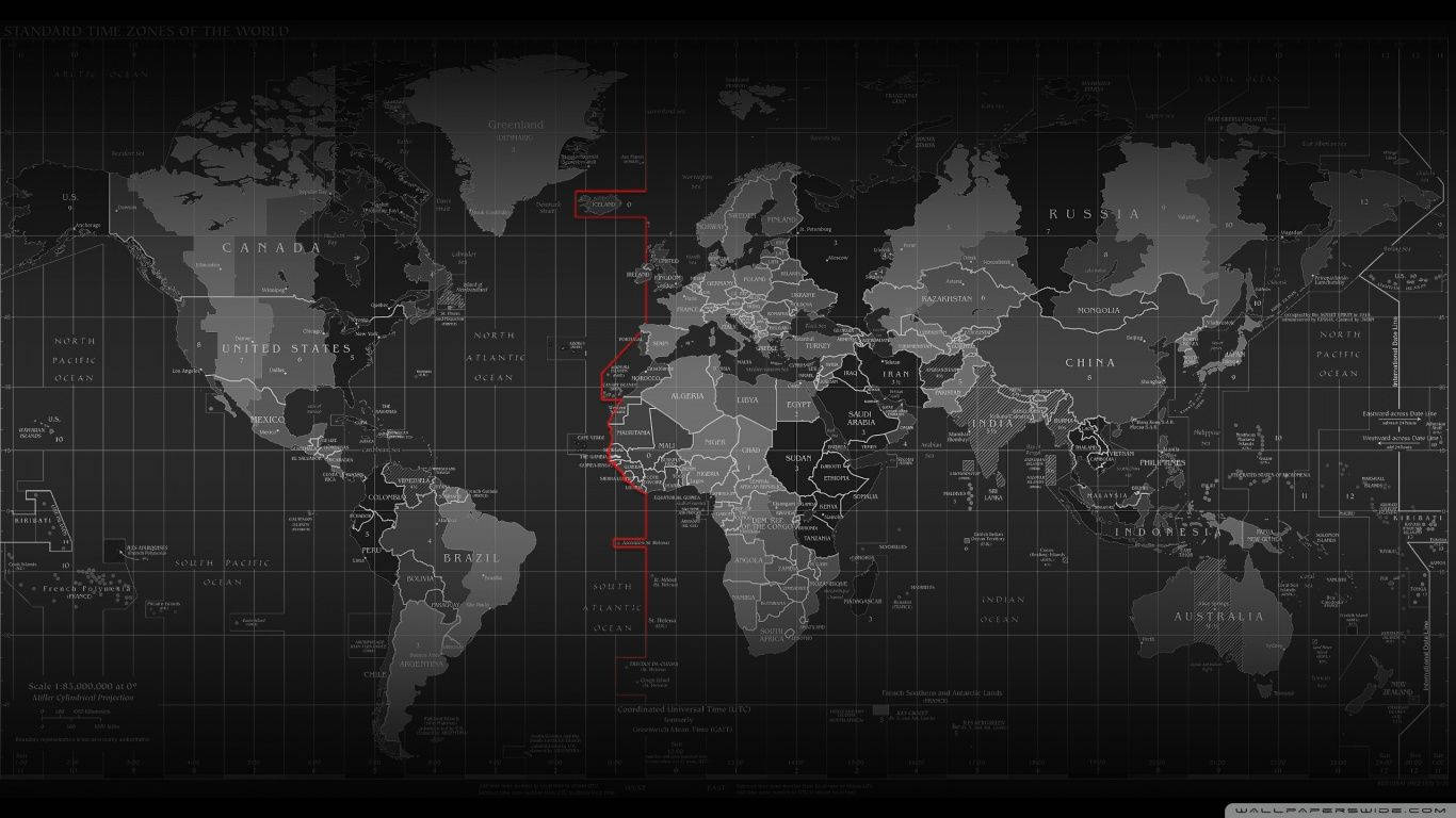 灰色时区世界地图 壁纸