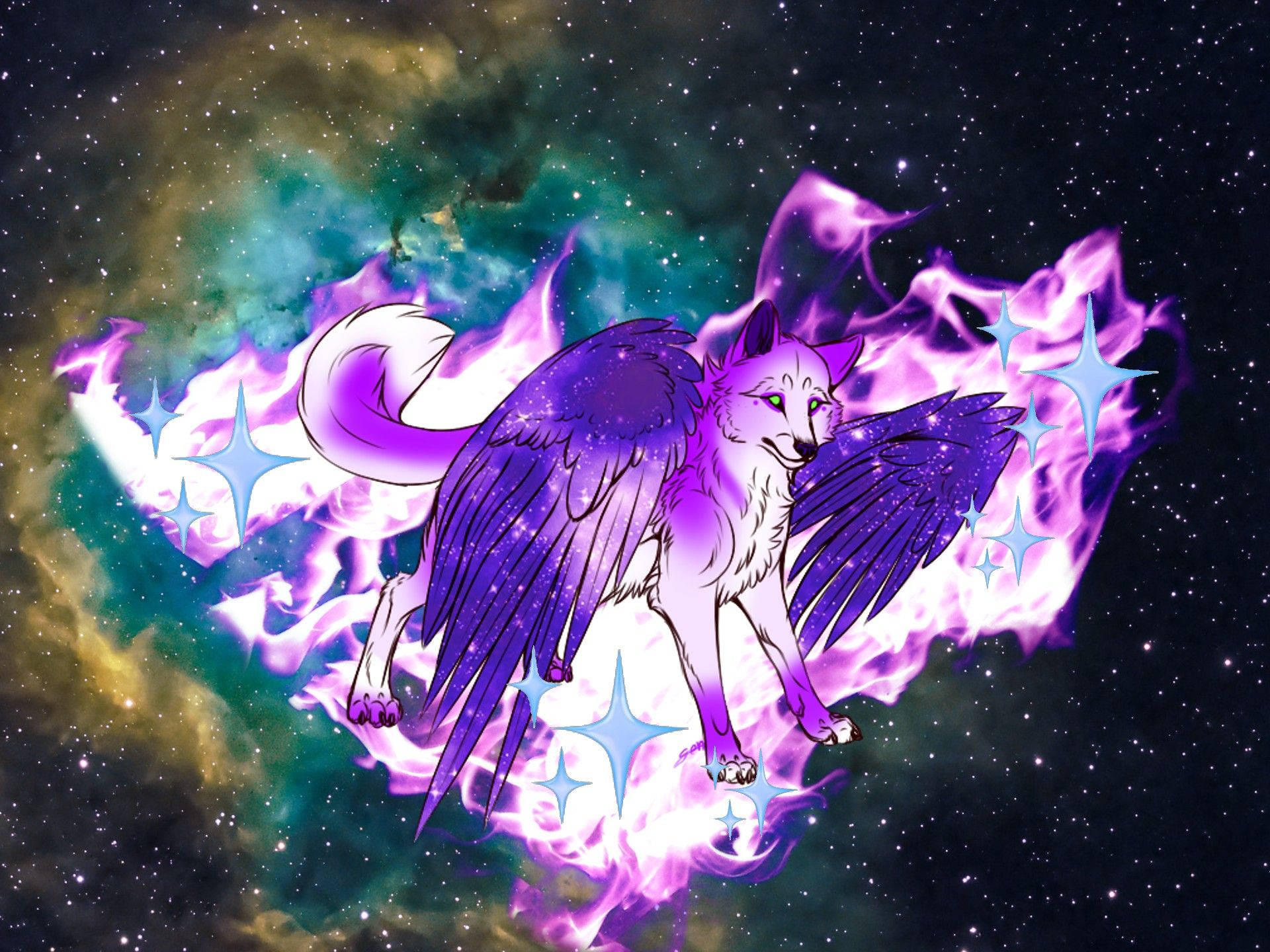 炫酷星系幻想紫翼狼 壁纸