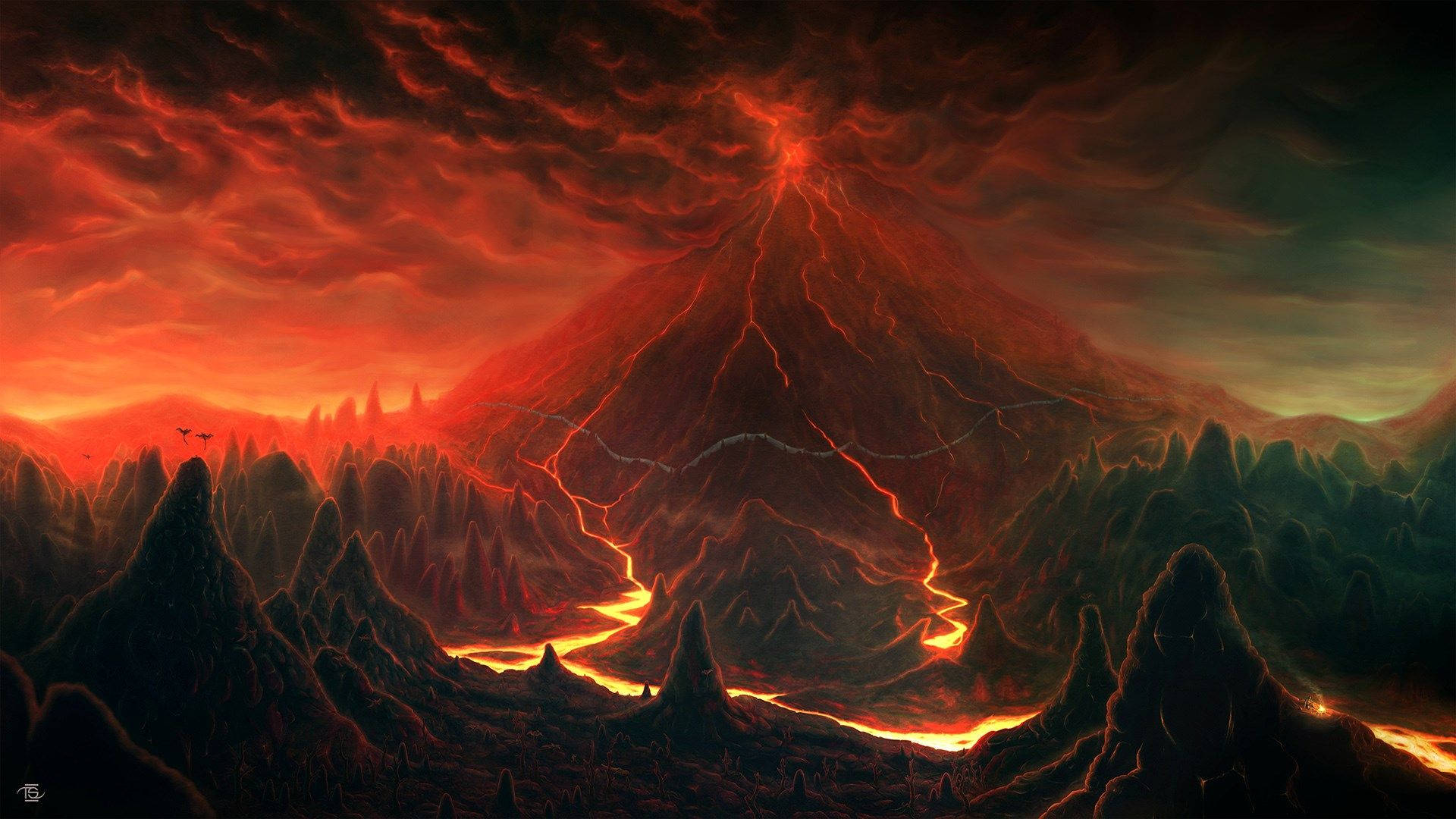 爆裂的红色火山 壁纸