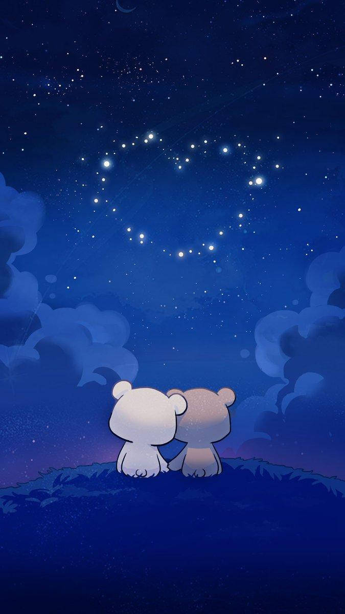 牛奶与摩卡小熊心夜晚 壁纸