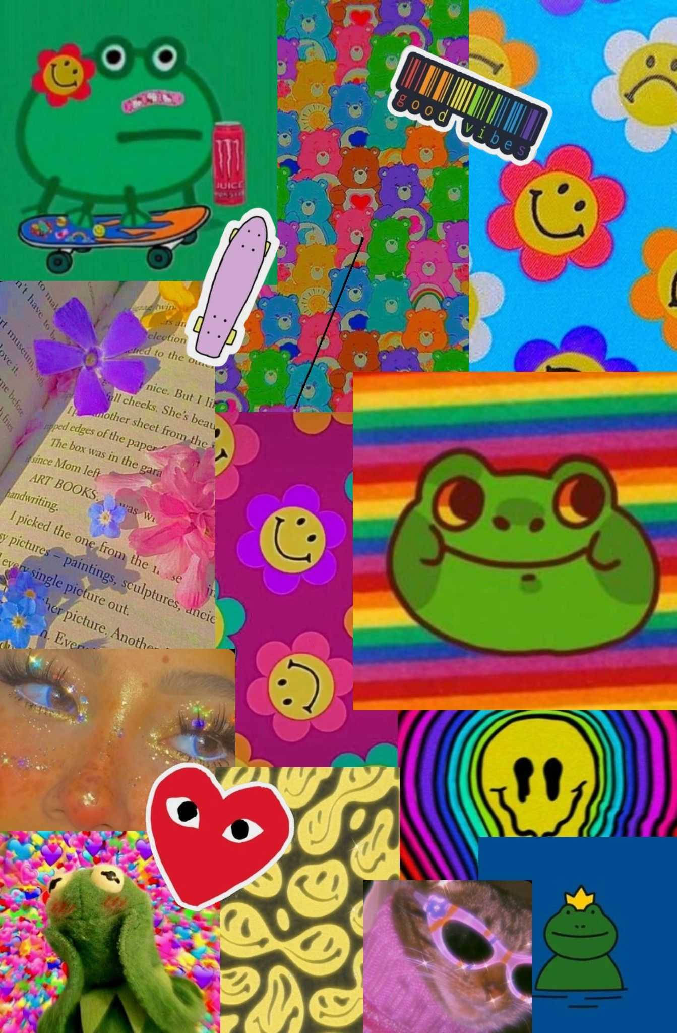 独立少年审美拼贴心形青蛙笑脸 壁纸