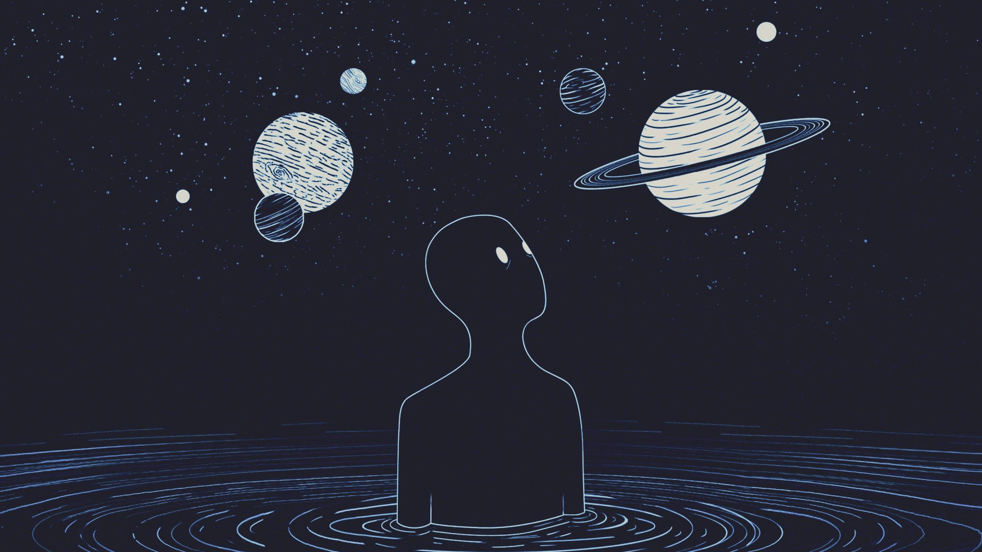 独立美学笔记本电脑壁纸：水中仰望星空的男子 壁纸