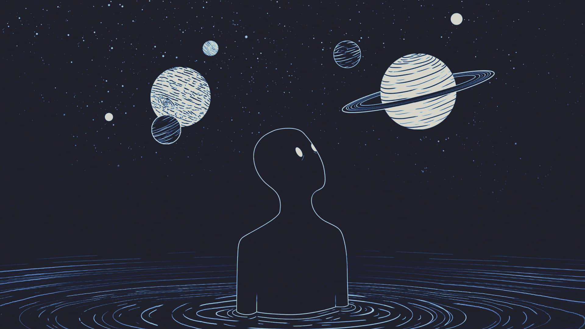 独立美学风格PC壁纸：仰望星空的男子 壁纸