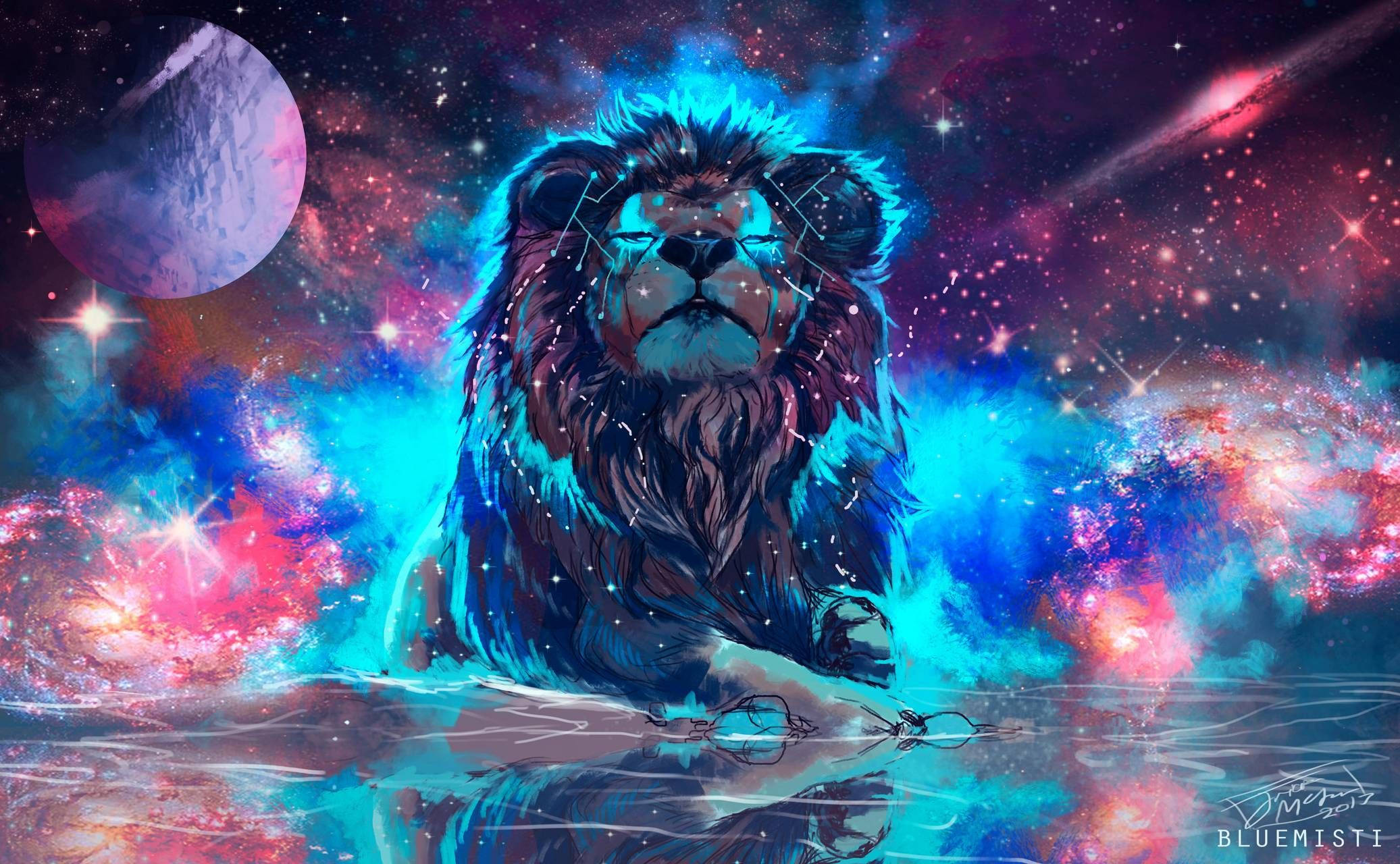 狮子星系霓虹艺术放松图 壁纸