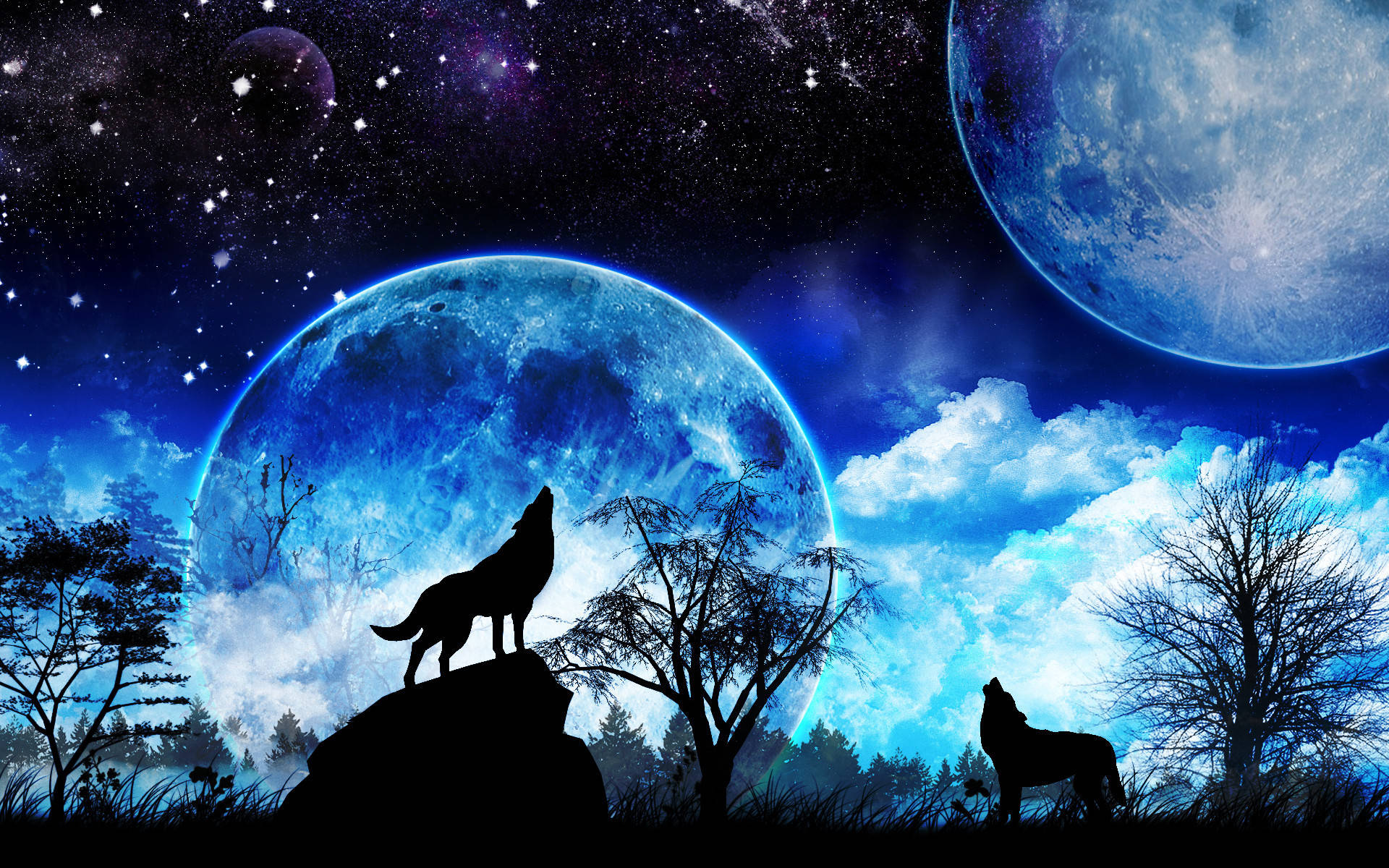 狼嚎银河月夜 壁纸