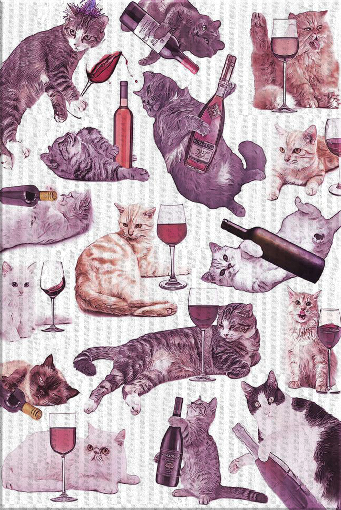 猫咪与葡萄酒图案 壁纸