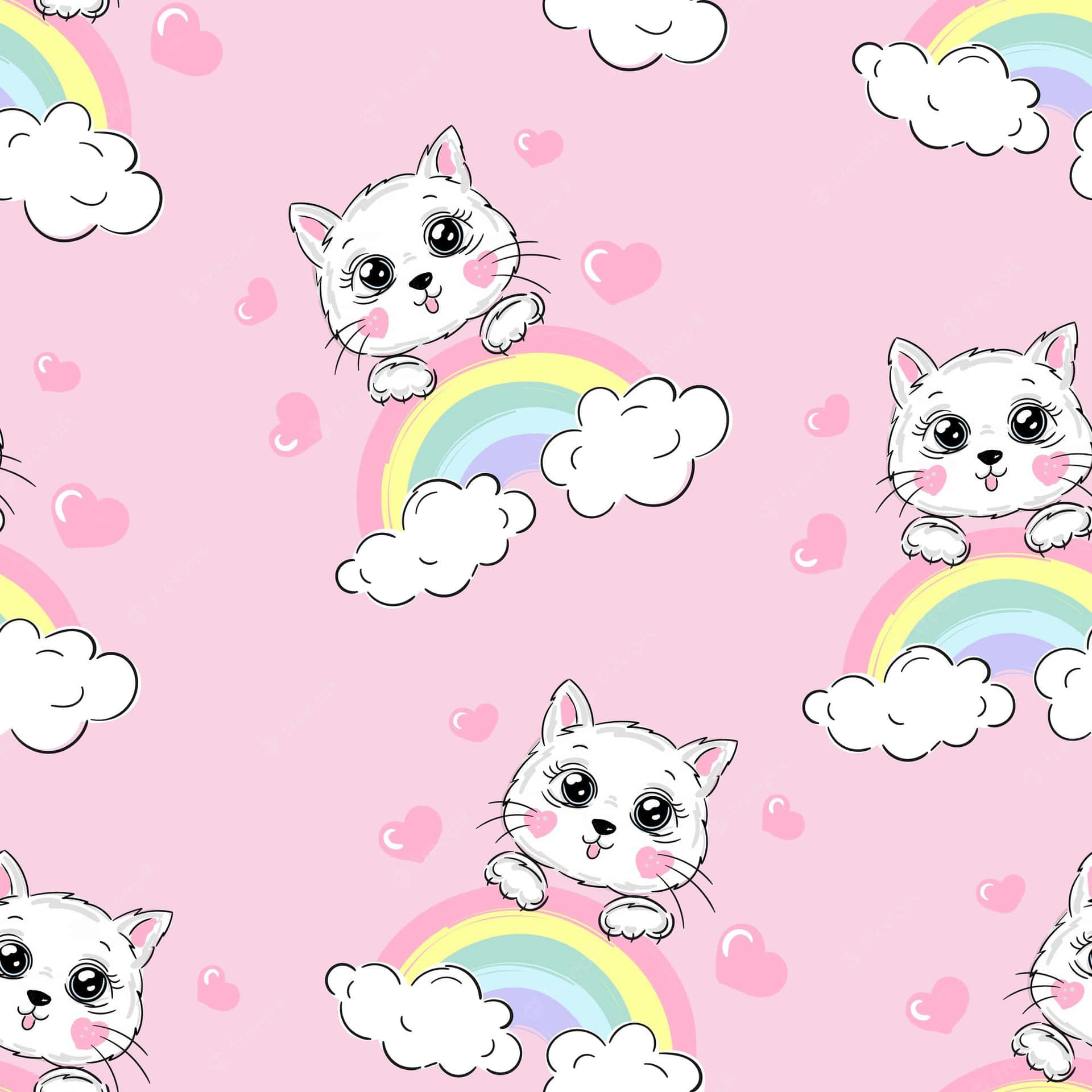 猫咪彩虹卡通可爱物 壁纸