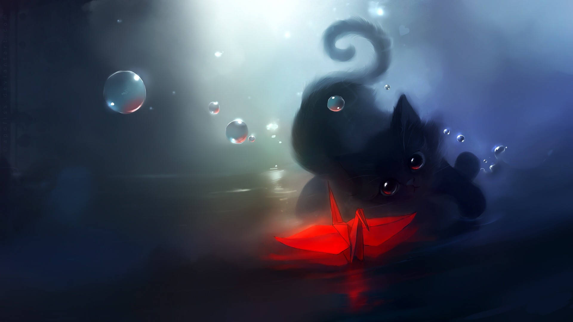猫咪电脑天鹅折纸 壁纸