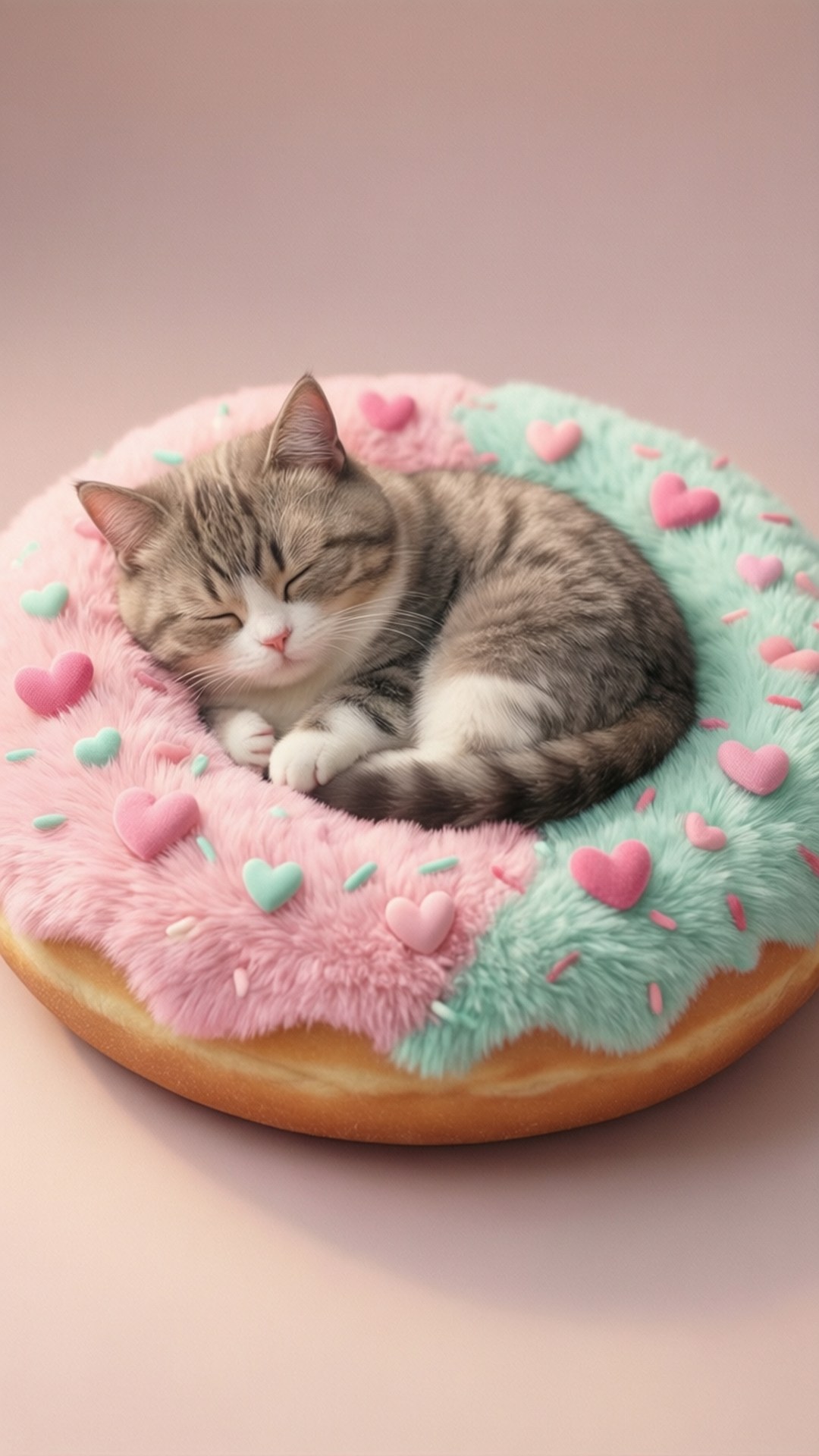 甜甜圈床上的胖吉猫 壁纸