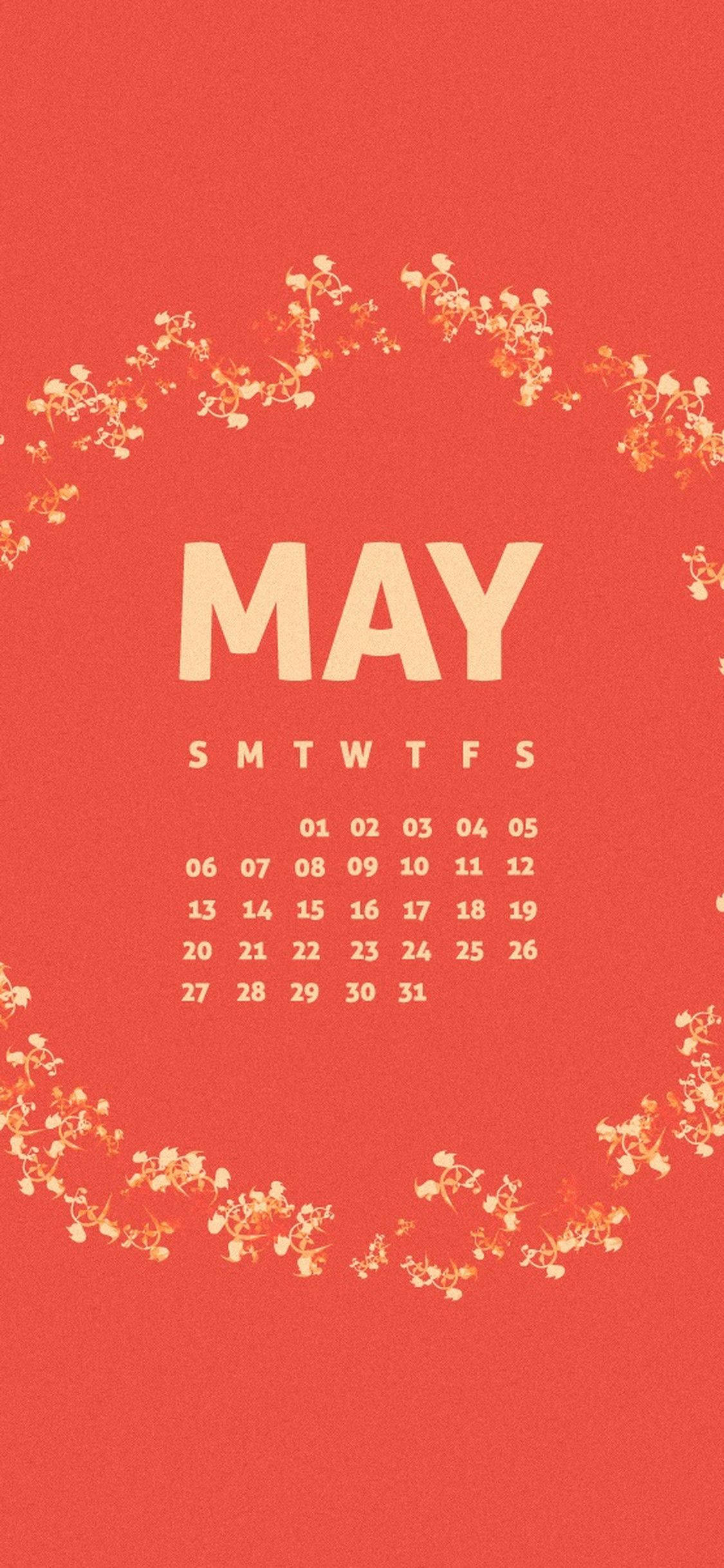 用充满活力的花朵红色日历庆祝五月之美 壁纸