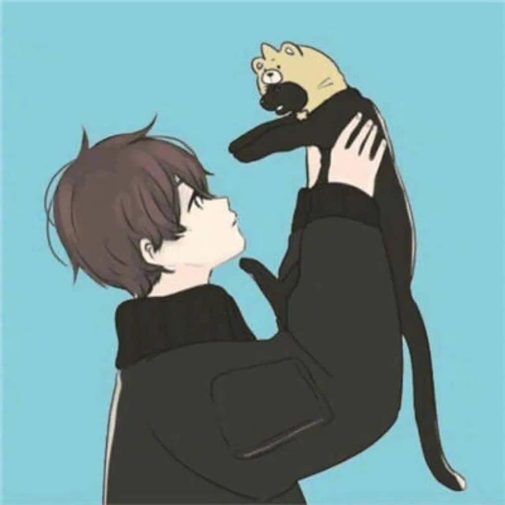 男孩与猫的动漫情侣头像 壁纸