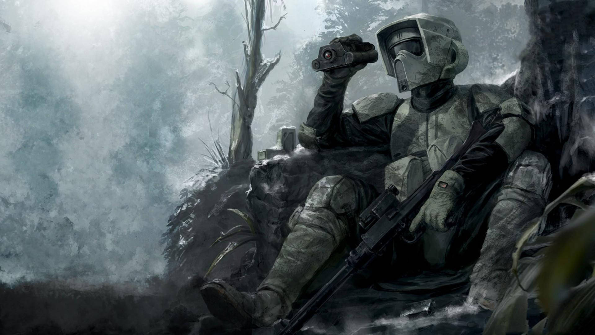 星球大战壁纸：暴风兵在战场上休息并瞭望