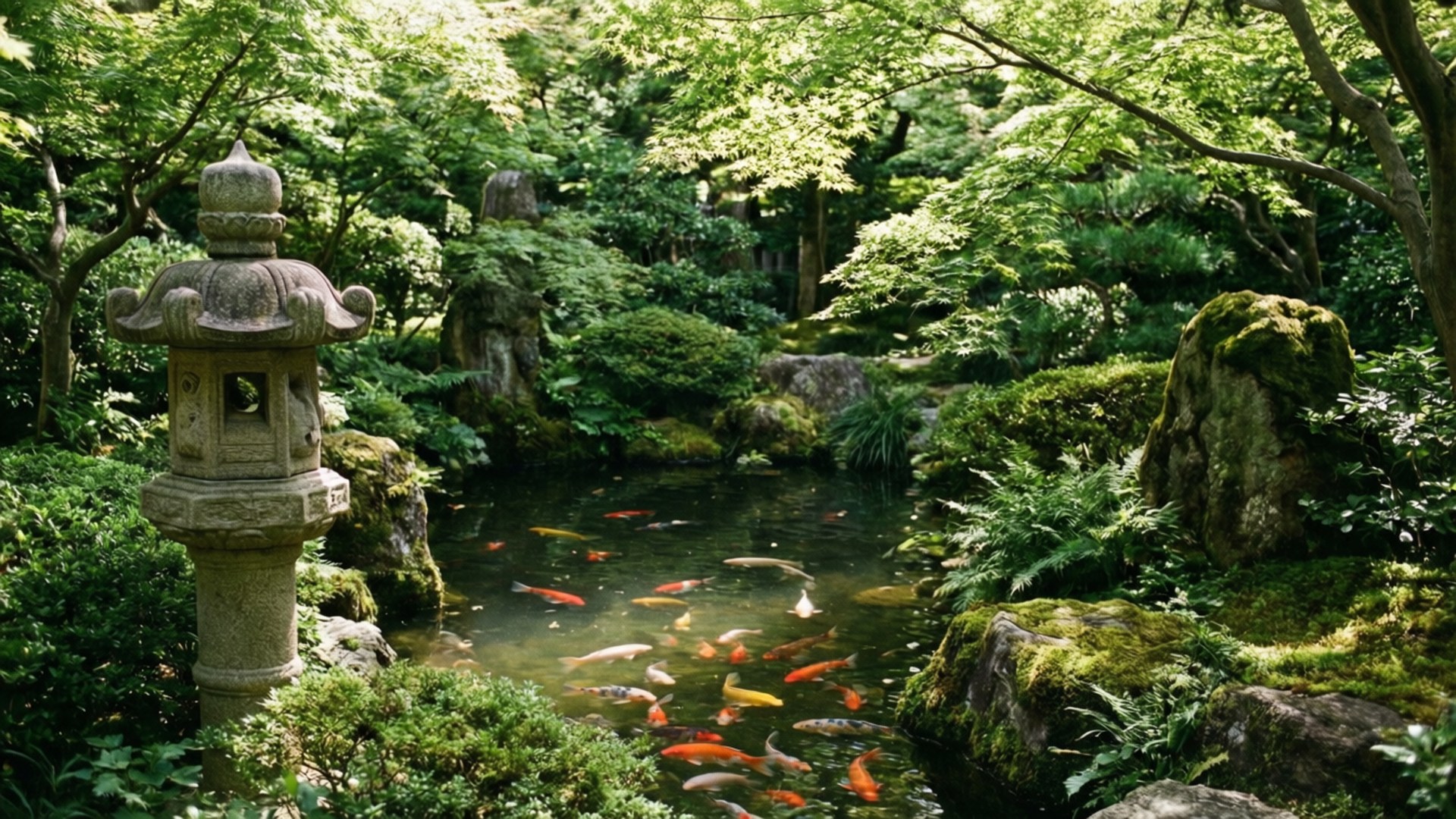 禅意锦鲤花园 壁纸
