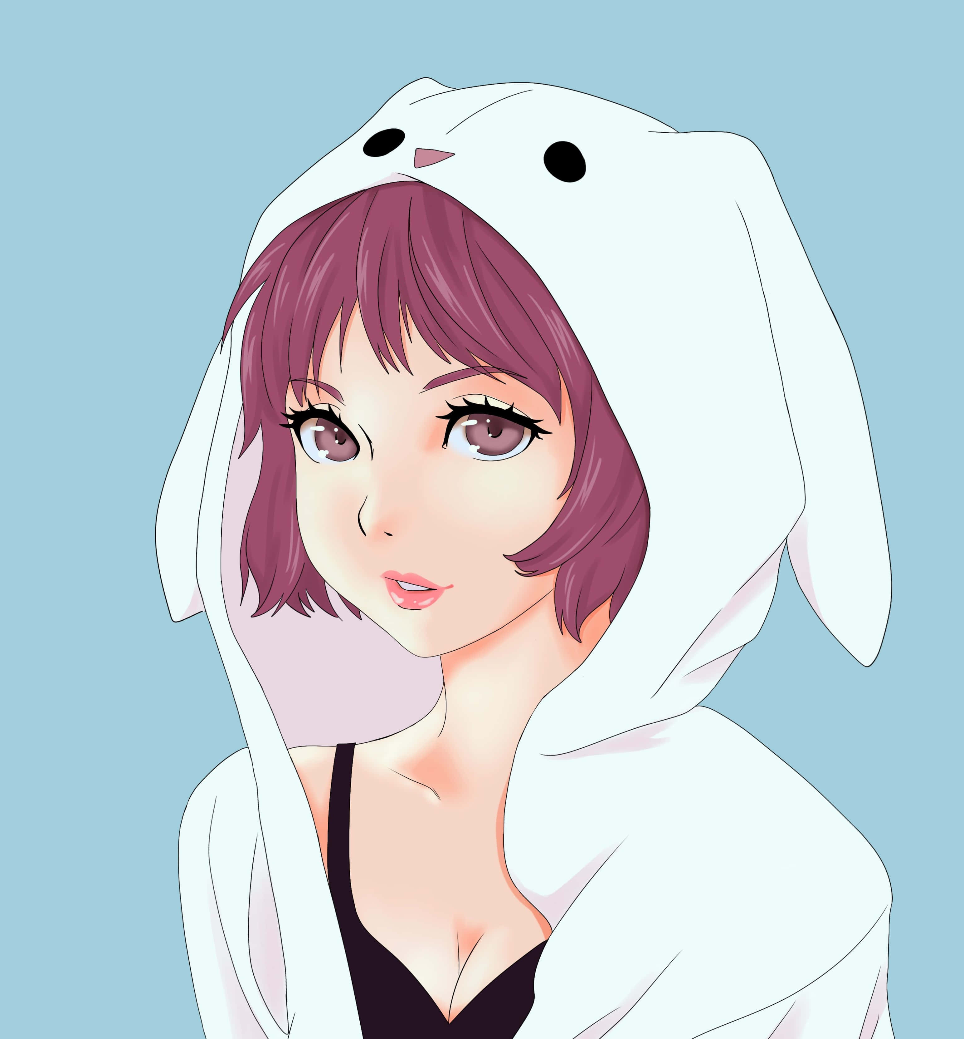 “穿上这款时尚动漫女孩连帽衫，温暖过冬！” 壁纸