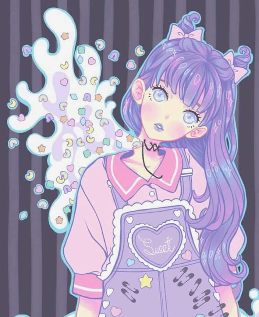 穿着背带裤的柔和哥特风动漫女孩 壁纸