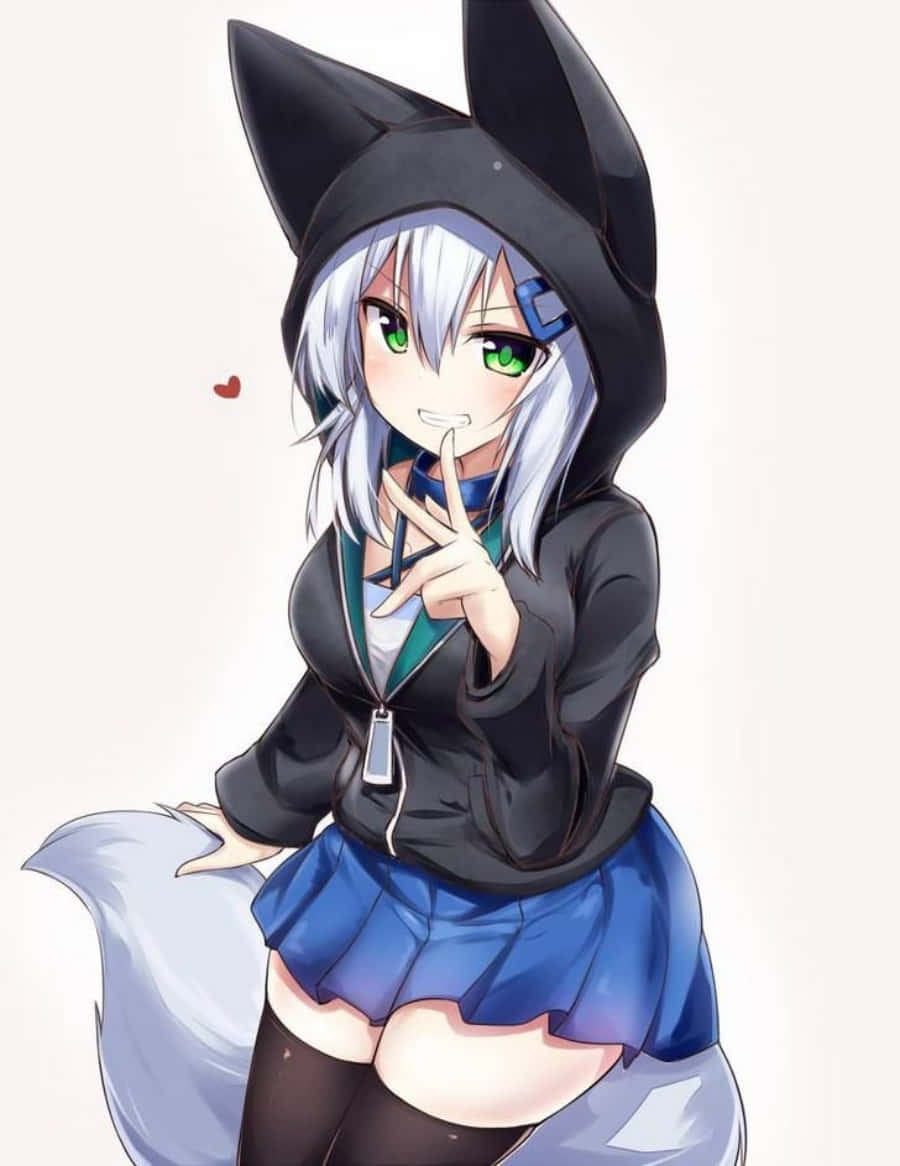 穿着舒适连帽衫保暖的动漫女孩 壁纸