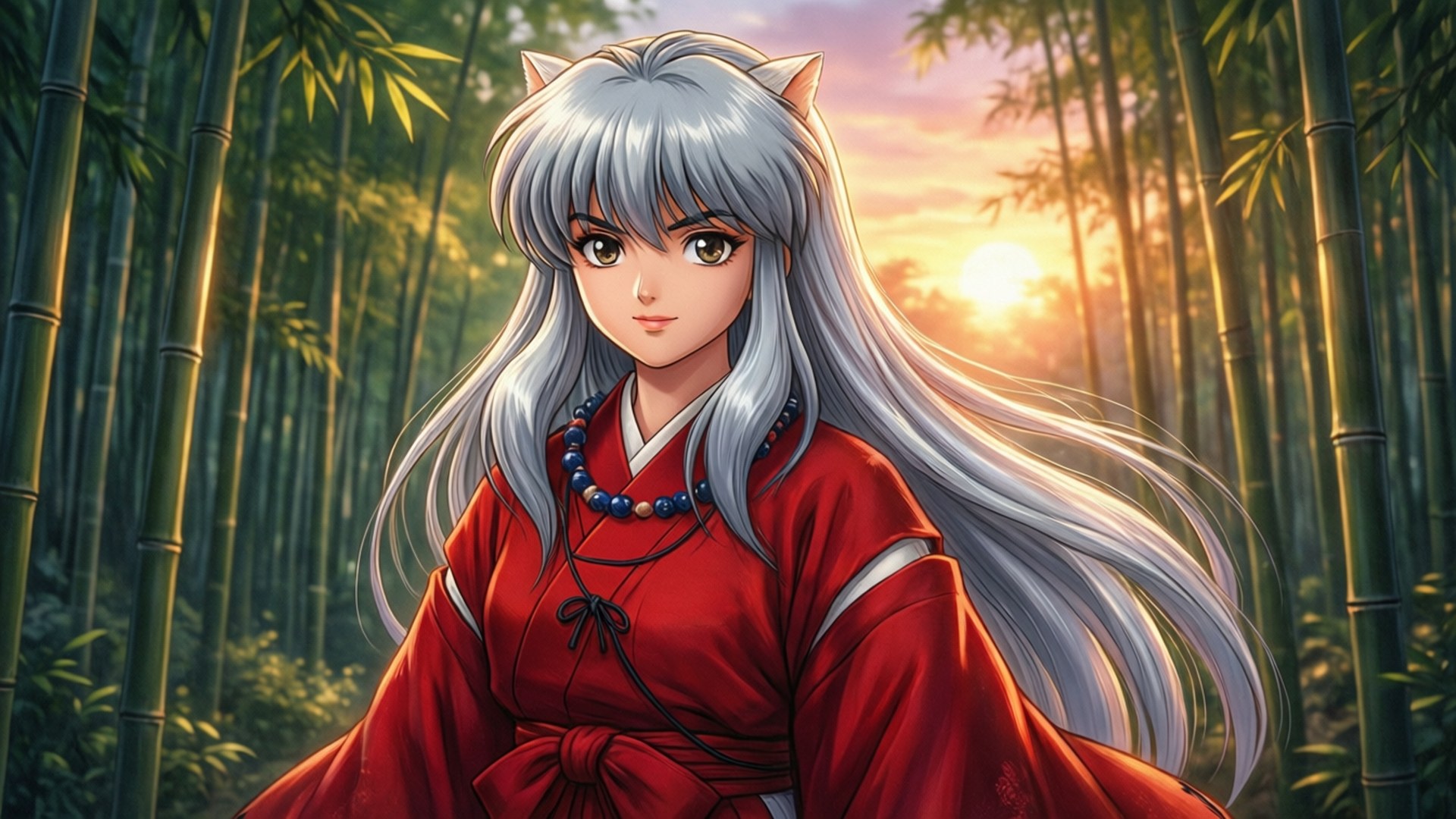 竹林中的动漫少女 壁纸