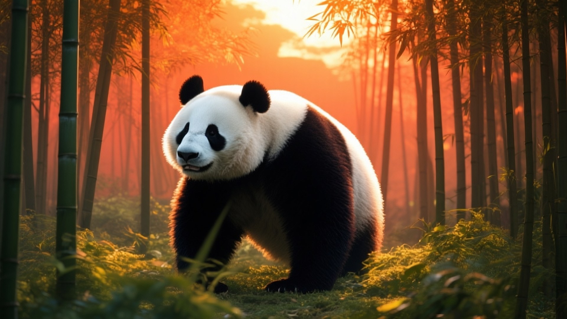 竹林夕阳 壁纸