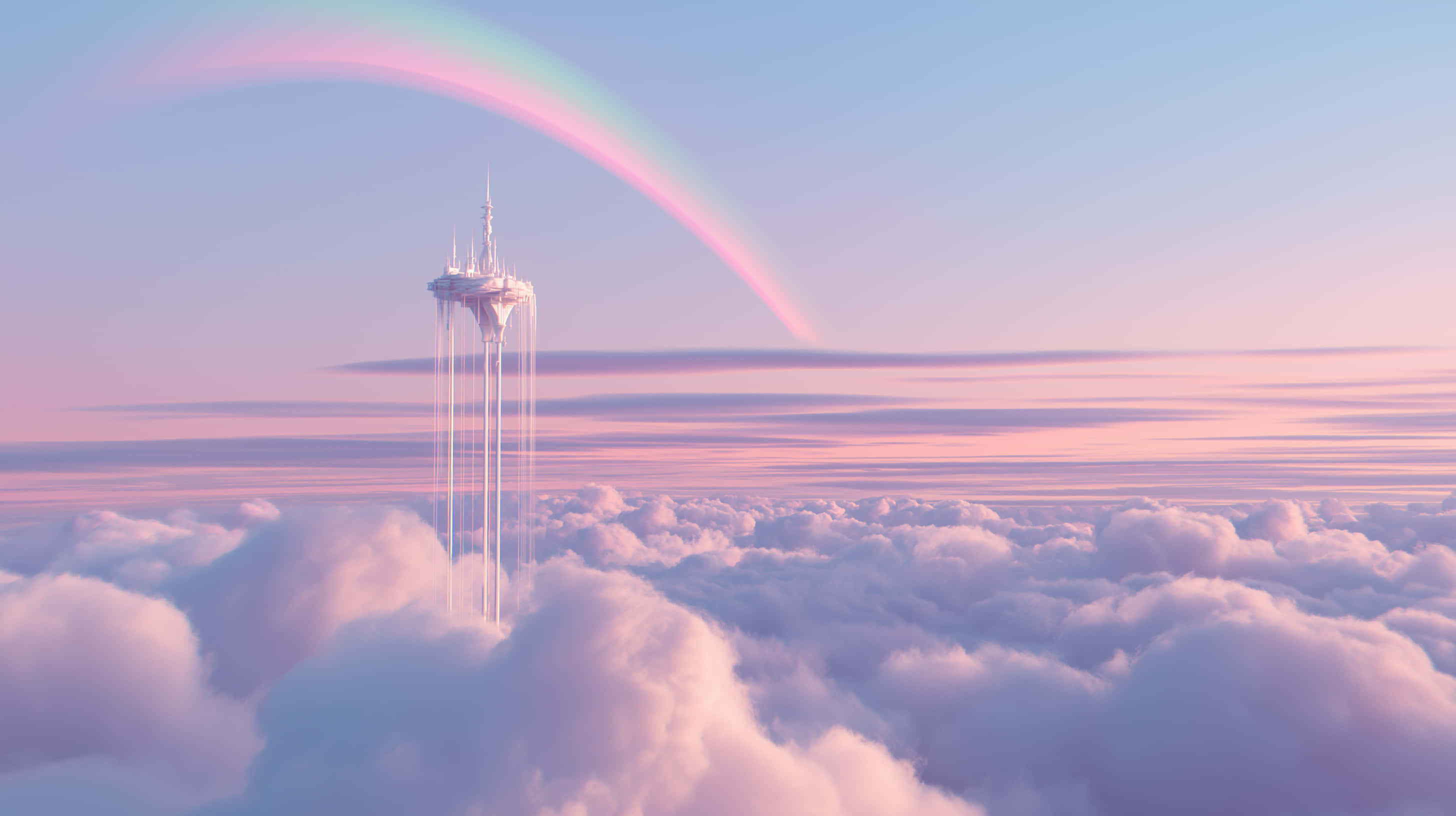 简约天空塔云上彩虹 壁纸