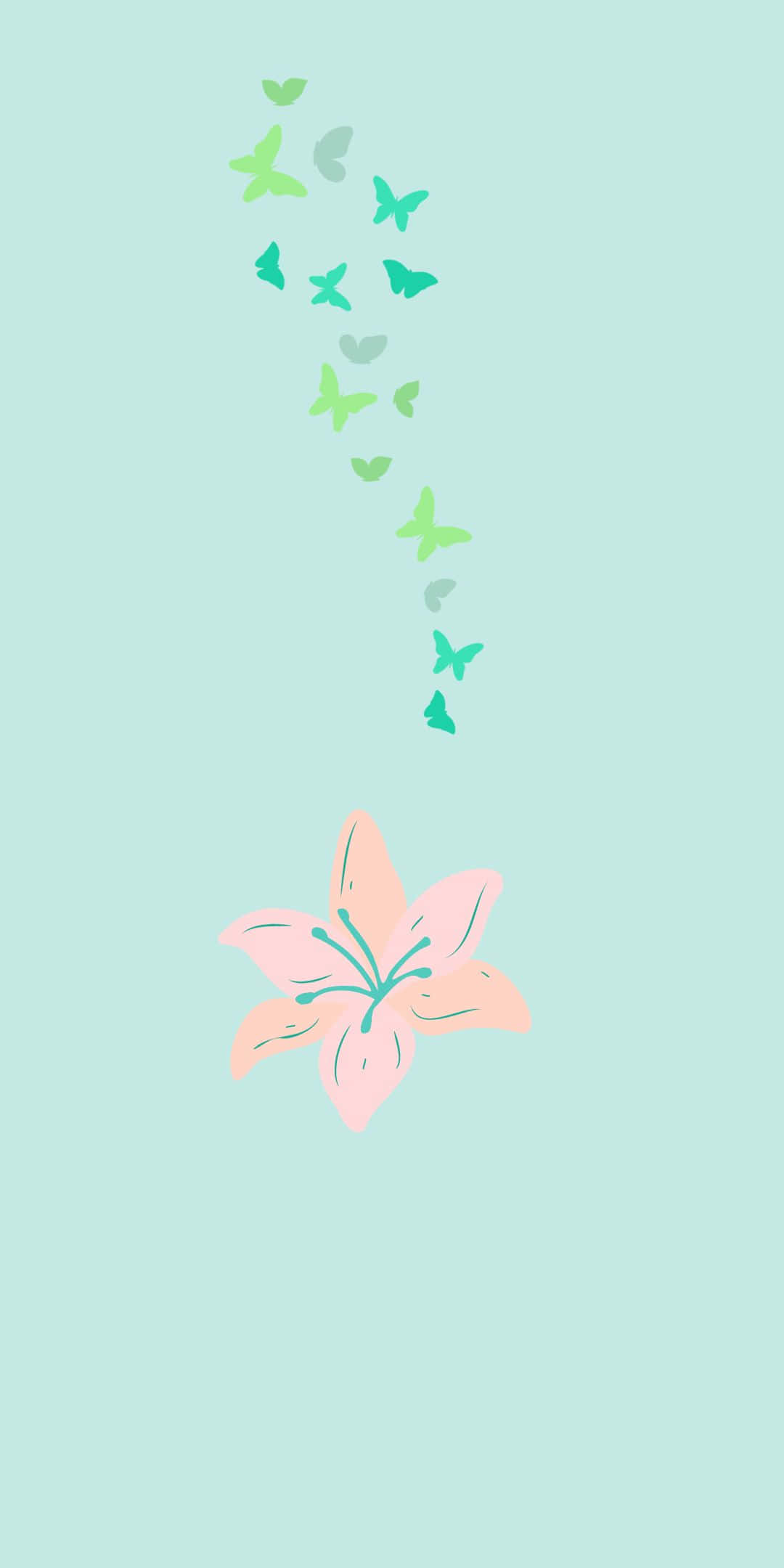 简约粉色花朵与蝴蝶的Pixel 3背景 壁纸