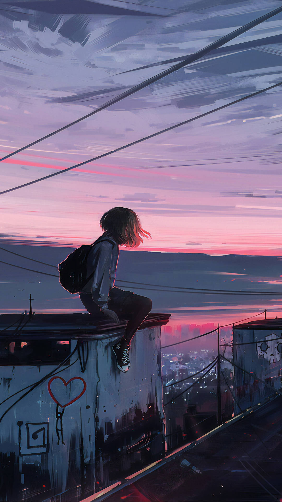 粉红天空美学少女 壁纸