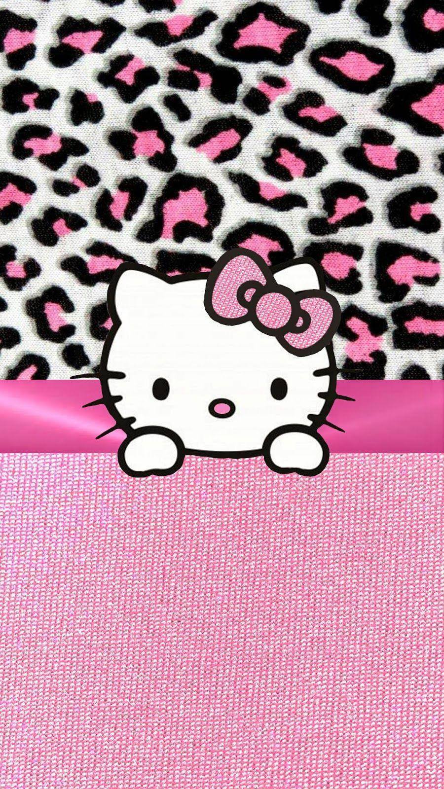 粉色Hello Kitty与豹纹织物 壁纸