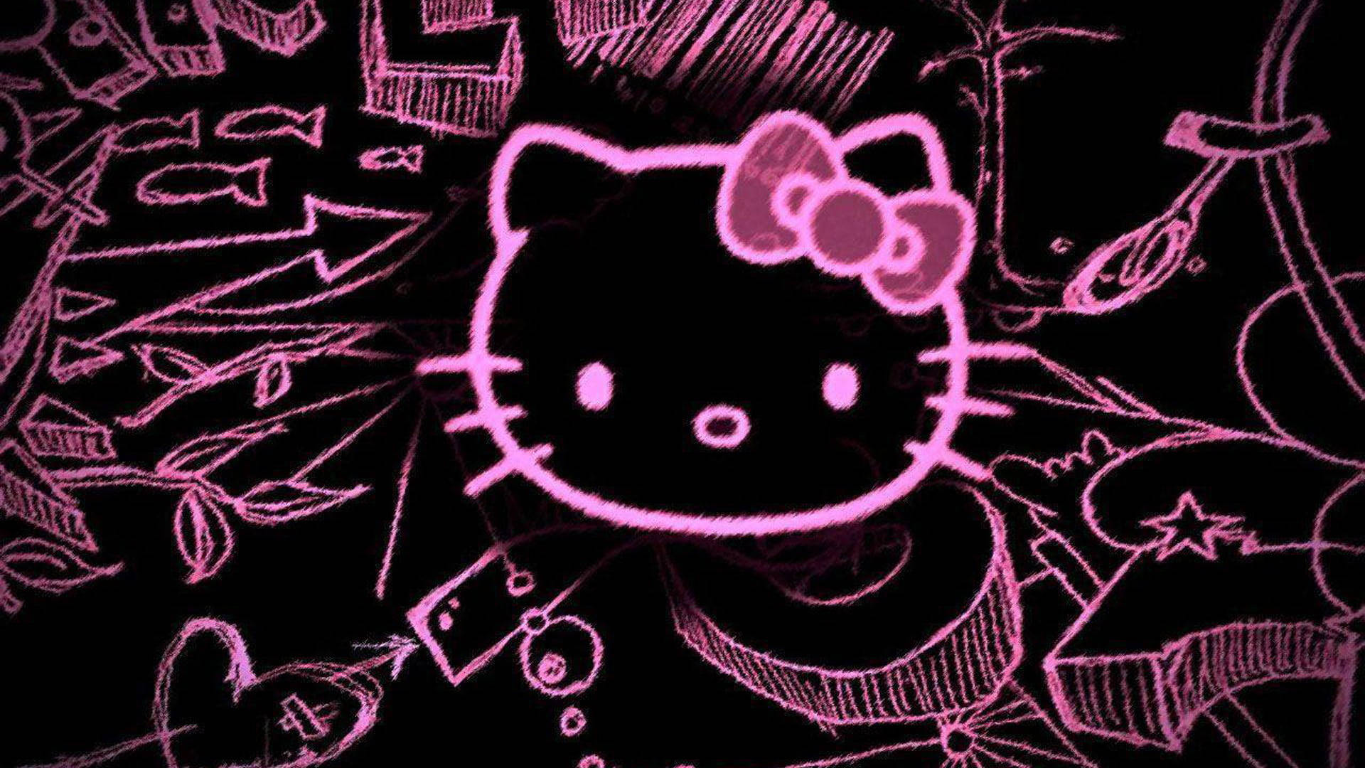 粉色与黑色Hello Kitty涂鸦 壁纸