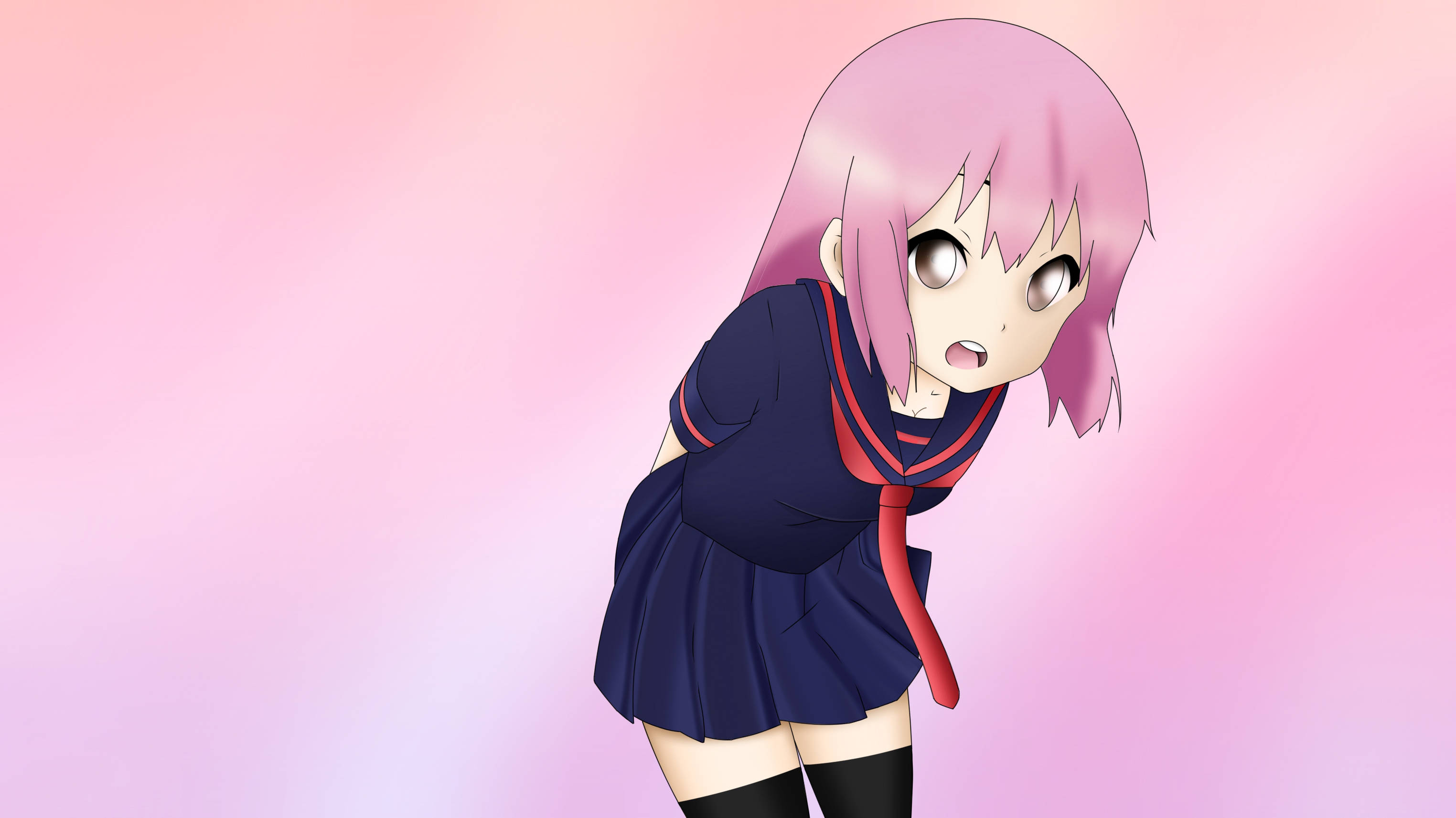 粉色动漫美学女学生 壁纸