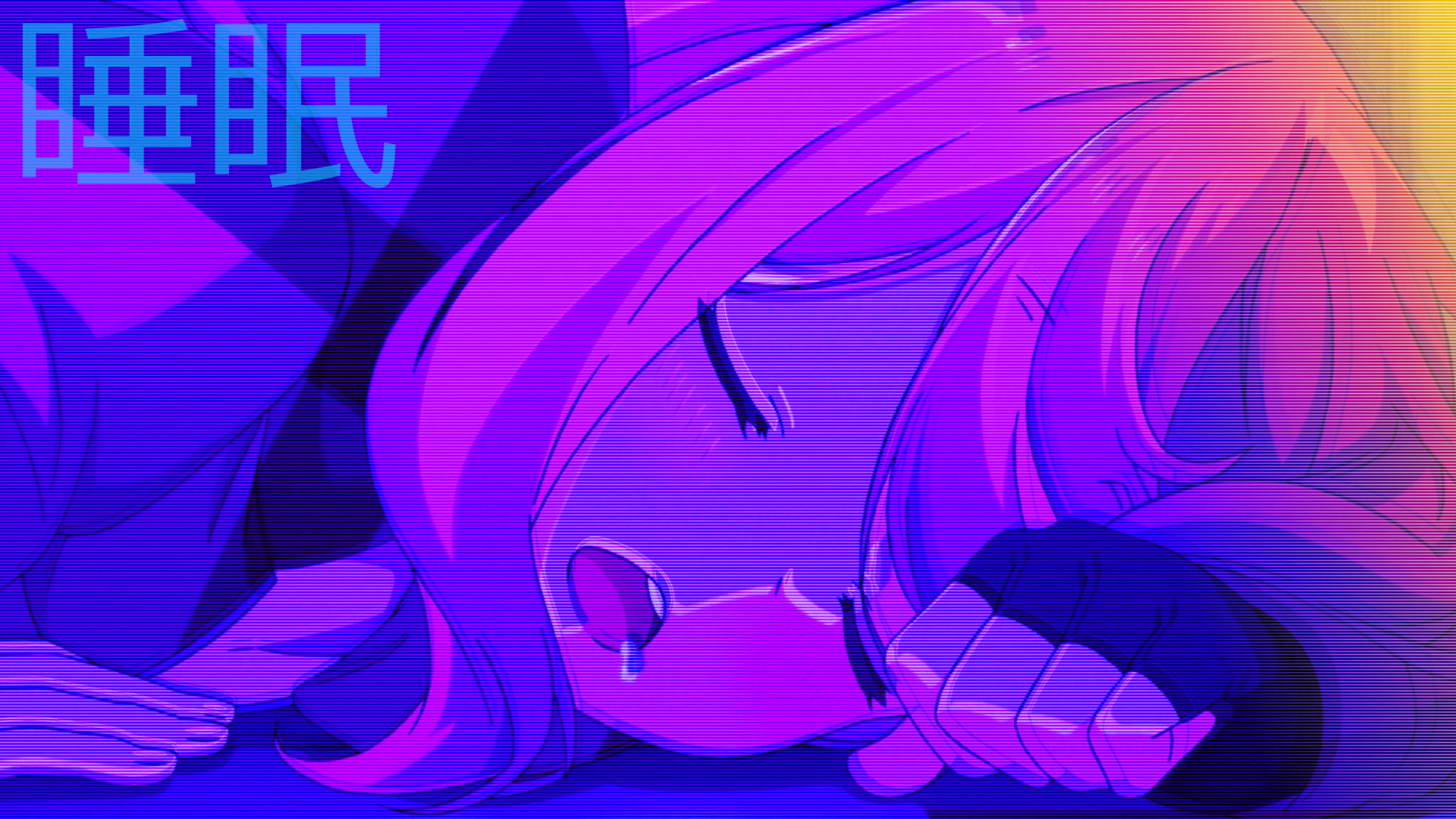 粉色动漫美学沉睡少女 壁纸