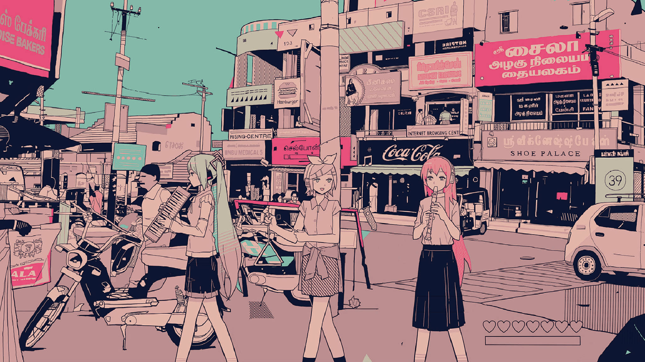 粉色动漫风Vocaloid街头 壁纸