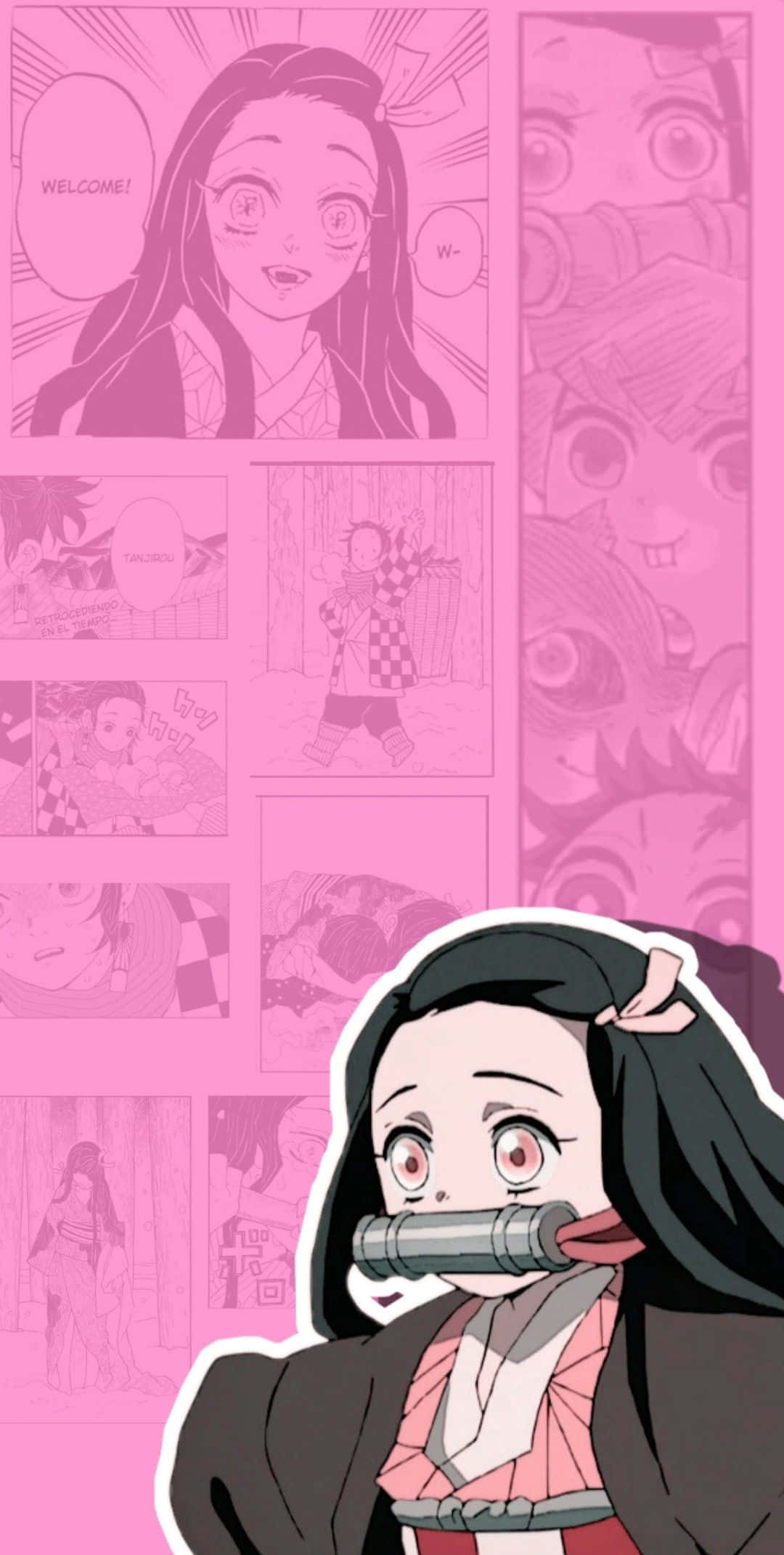 粉色可爱漫画插画 灶门祢豆子 壁纸