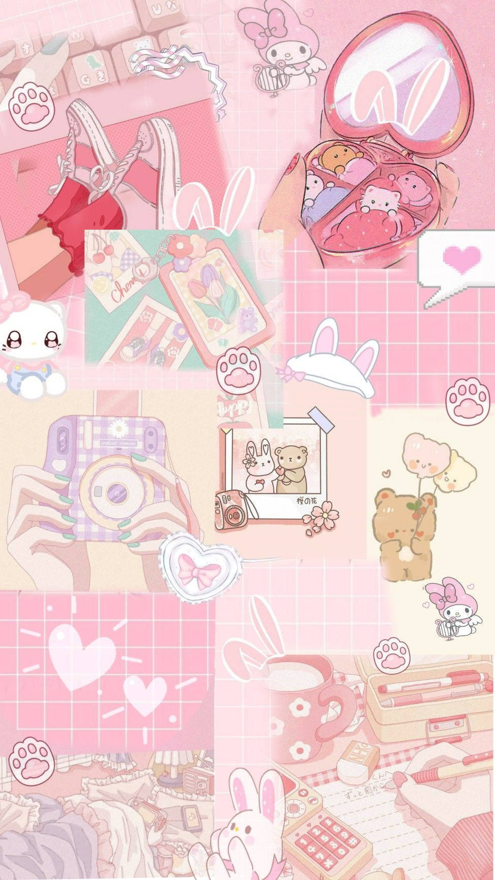 粉色唯美动漫拼贴画 壁纸