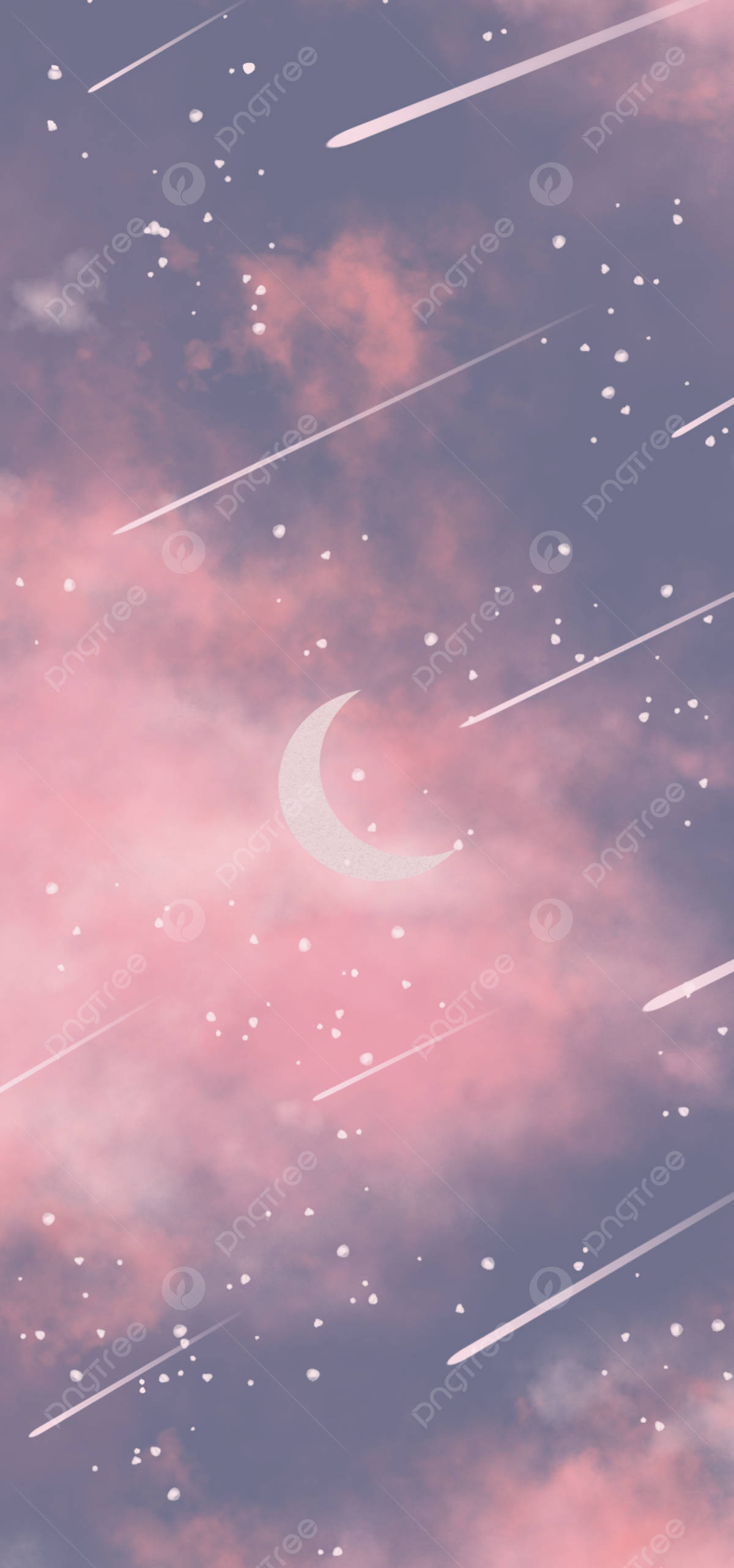 粉色星空与新月 壁纸