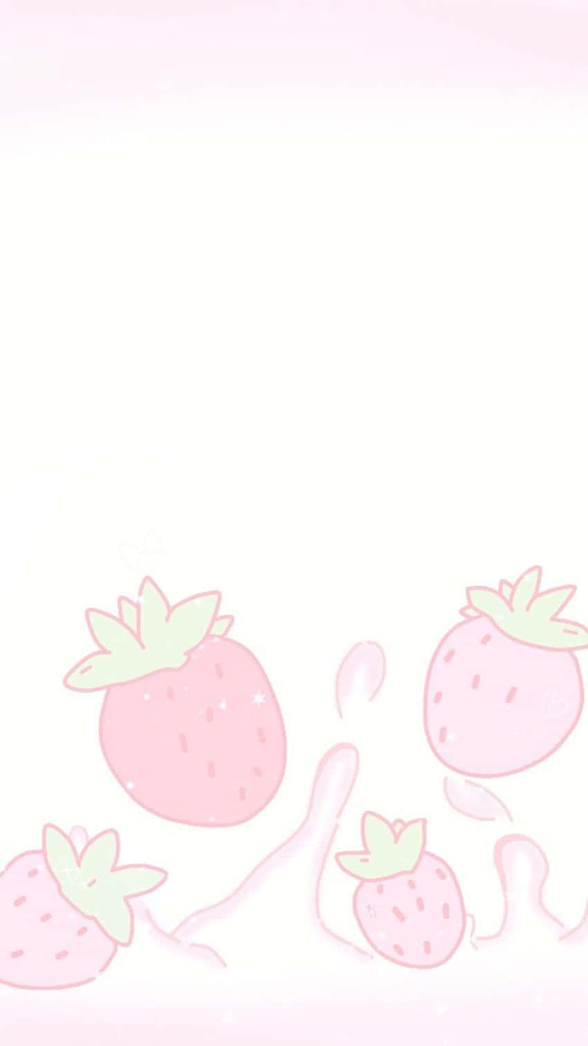 粉色甜美草莓水花绽放 壁纸