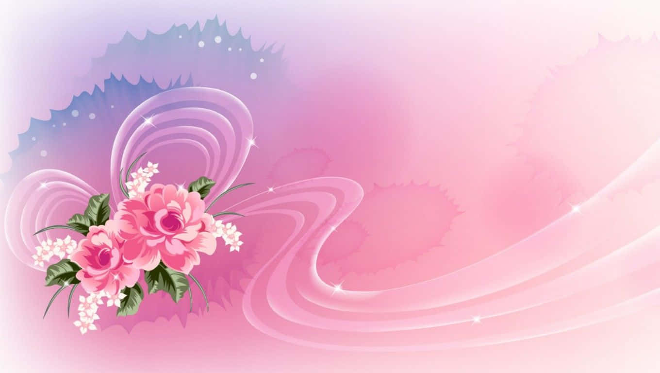 粉色背景上的花朵与波浪 壁纸