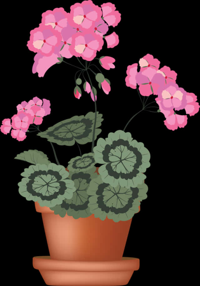粉色花朵陶盆插画 壁纸