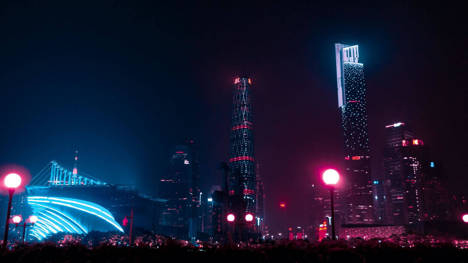 粉蓝暗夜都市 壁纸