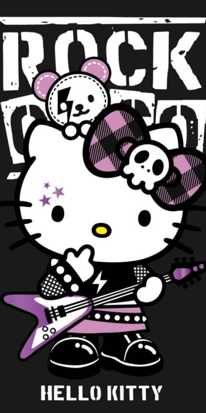 紫色与黑色Hello Kitty摇滚明星 壁纸