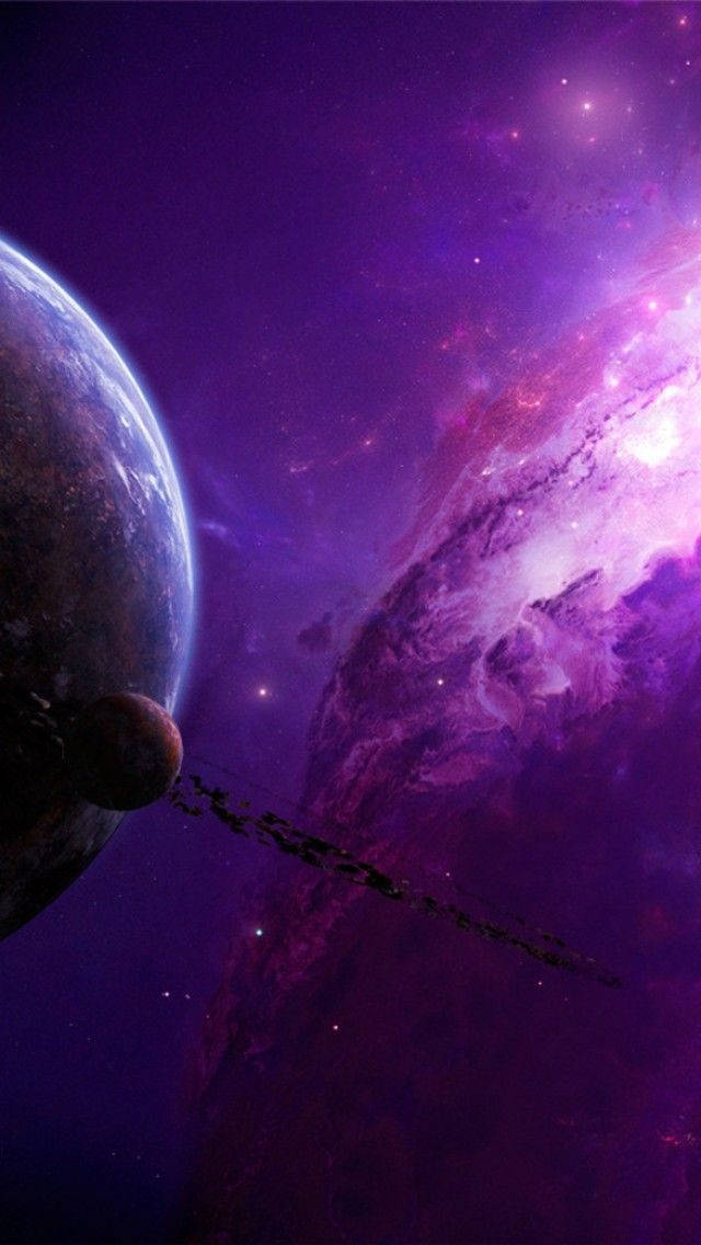 紫色星系与太空行星 iPhone 壁纸