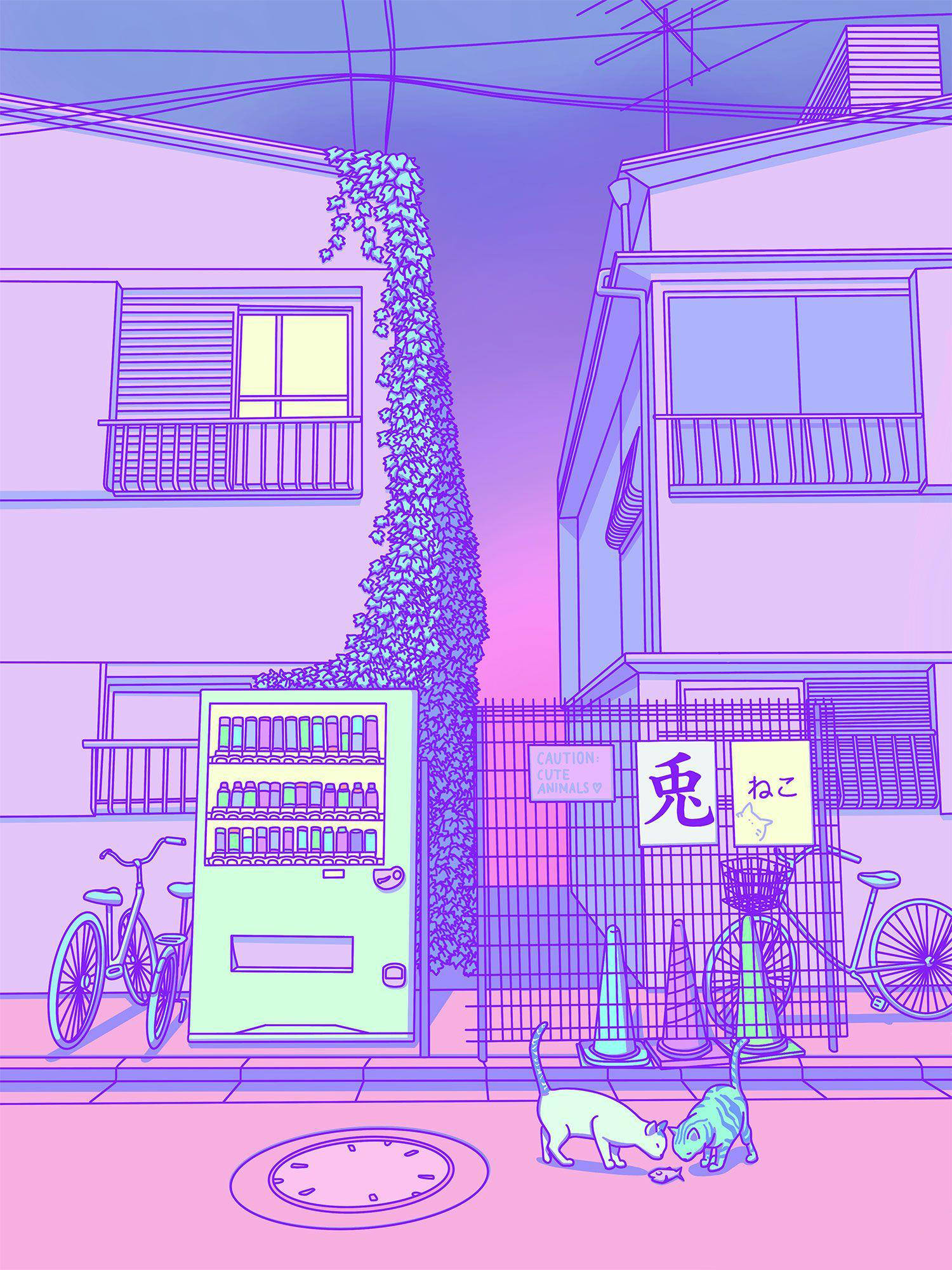 紫色粉彩美学东京街道 壁纸
