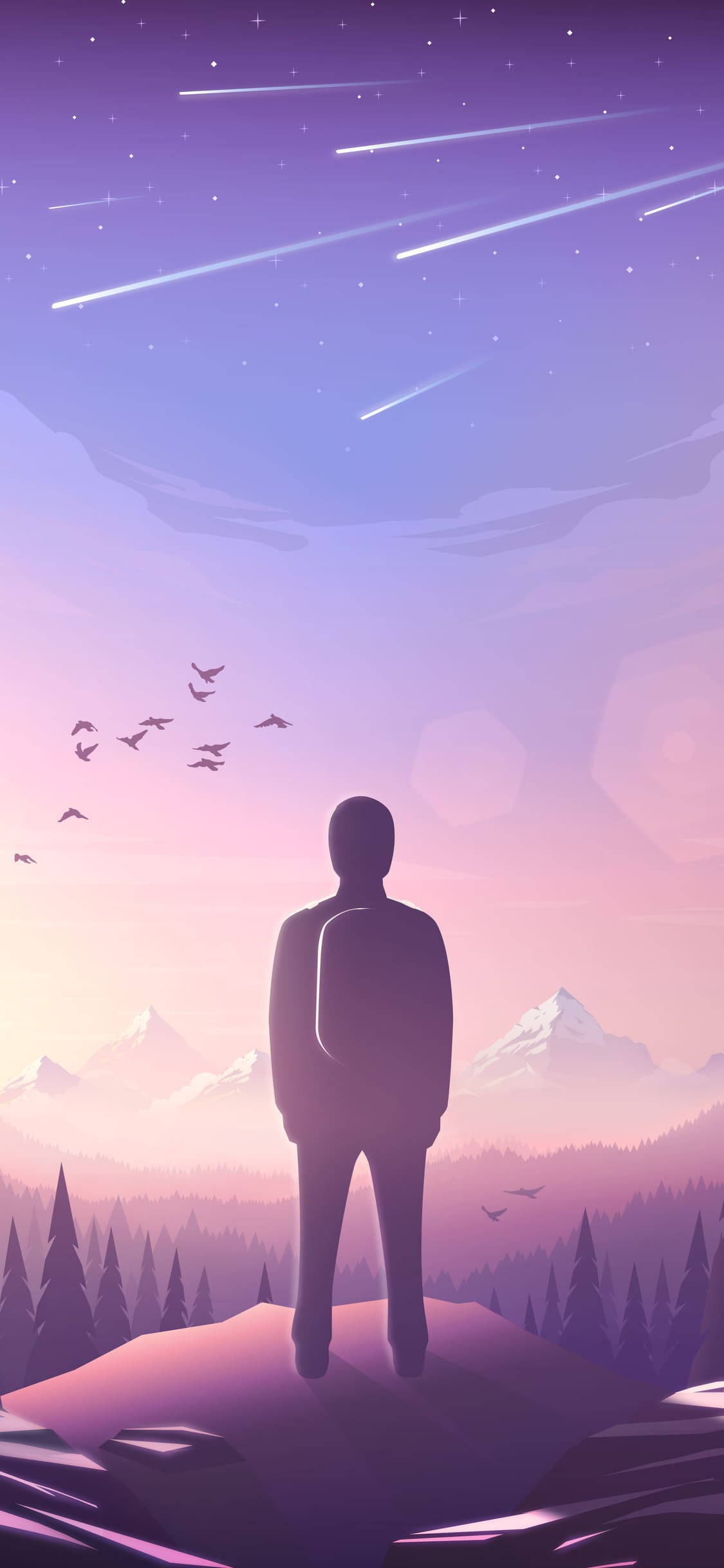 紫色美学手机 山上的人 壁纸