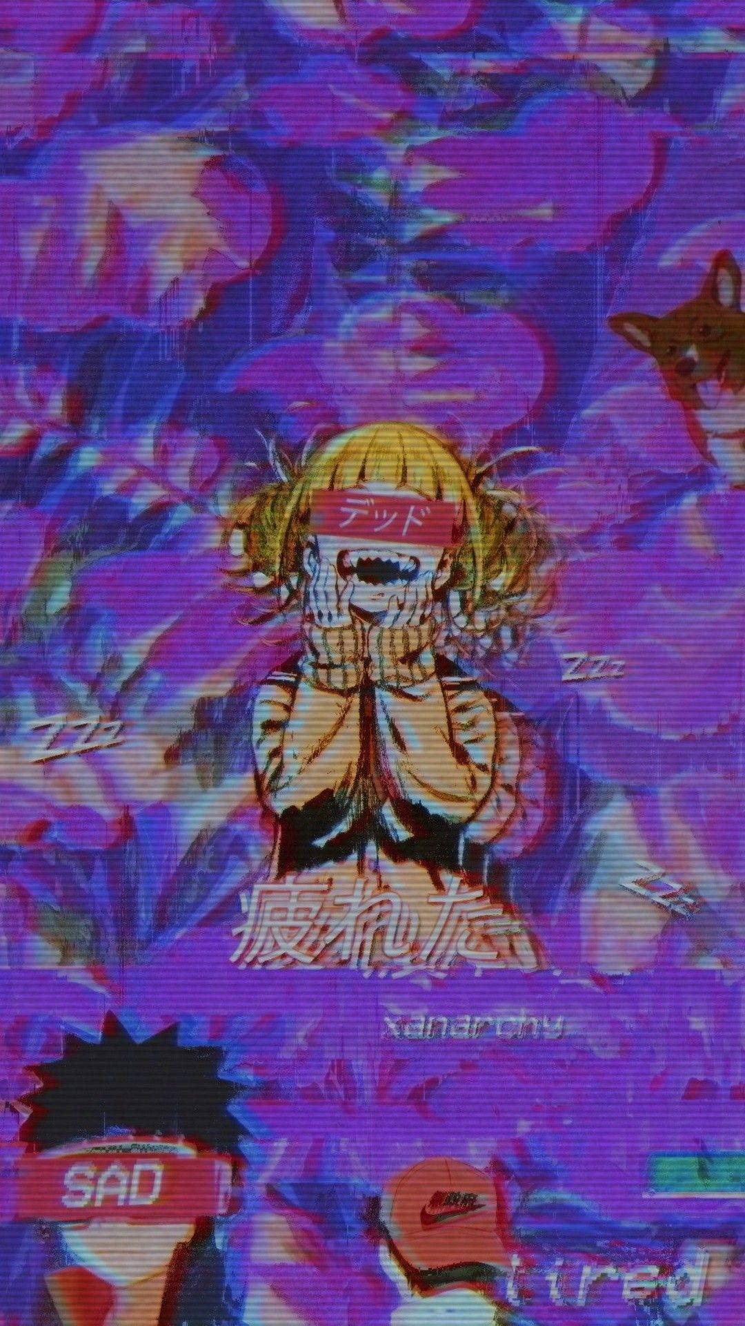 紫色背景下的迷幻动漫美学 壁纸
