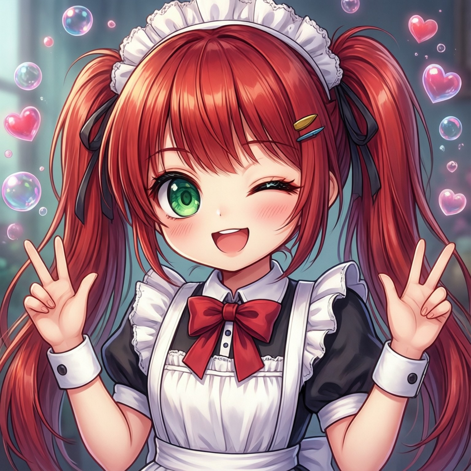 红色双马尾女仆 壁纸