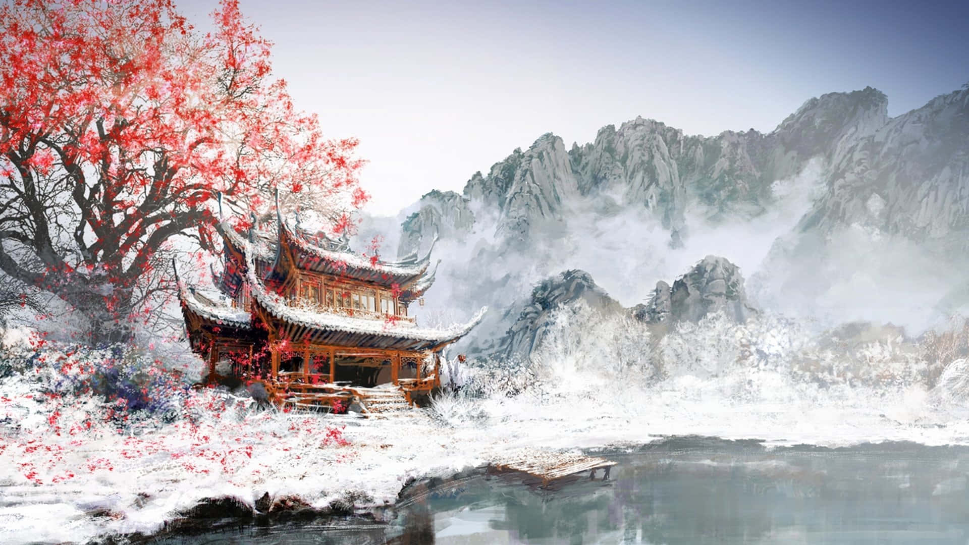 红色灯笼照亮春节夜空 壁纸