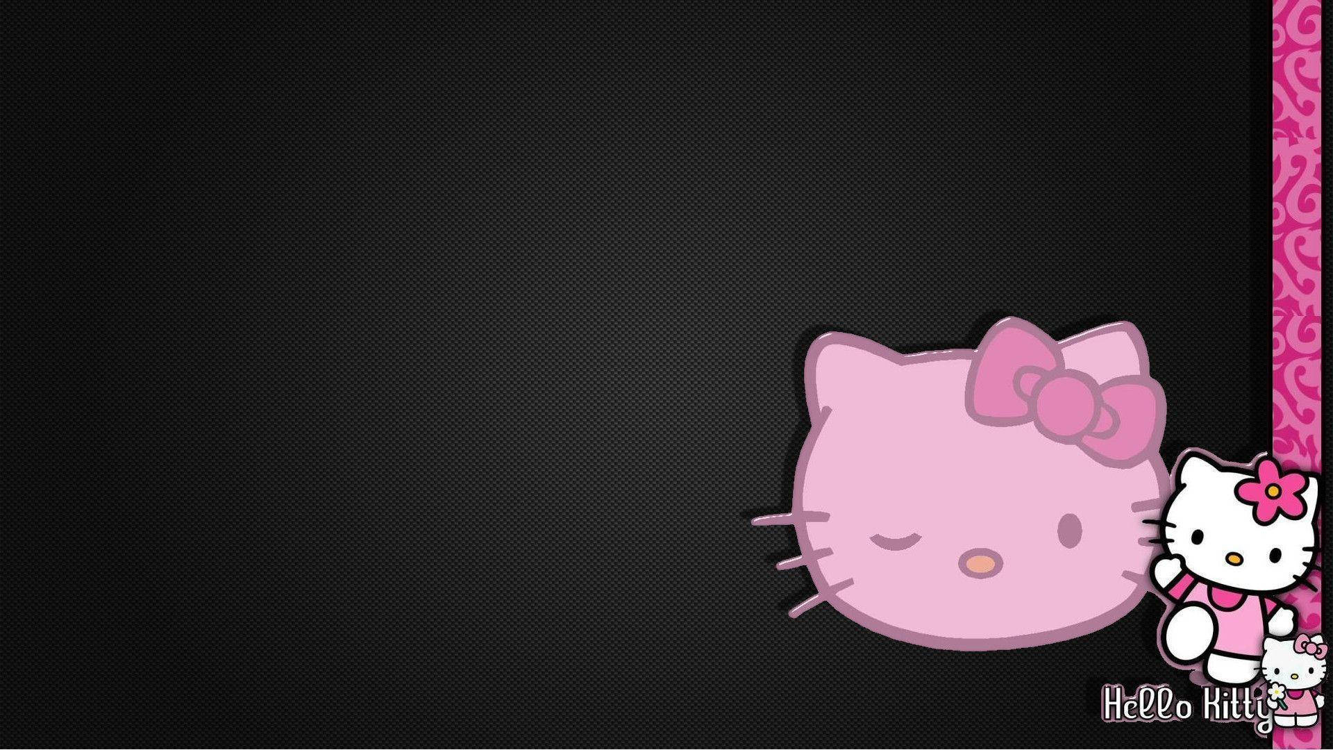 纹理黑色Hello Kitty带边框 壁纸