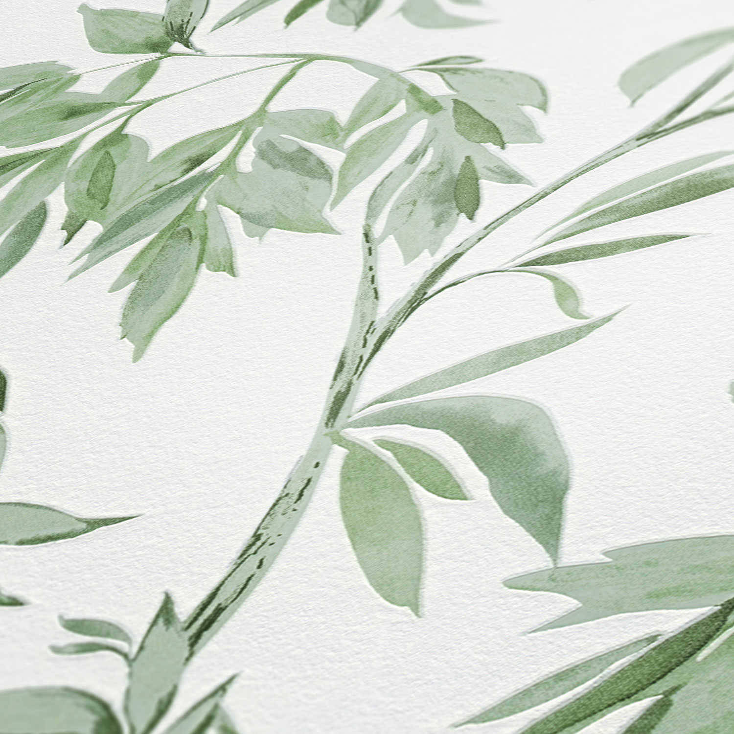 绿色与白色美学水彩画 壁纸